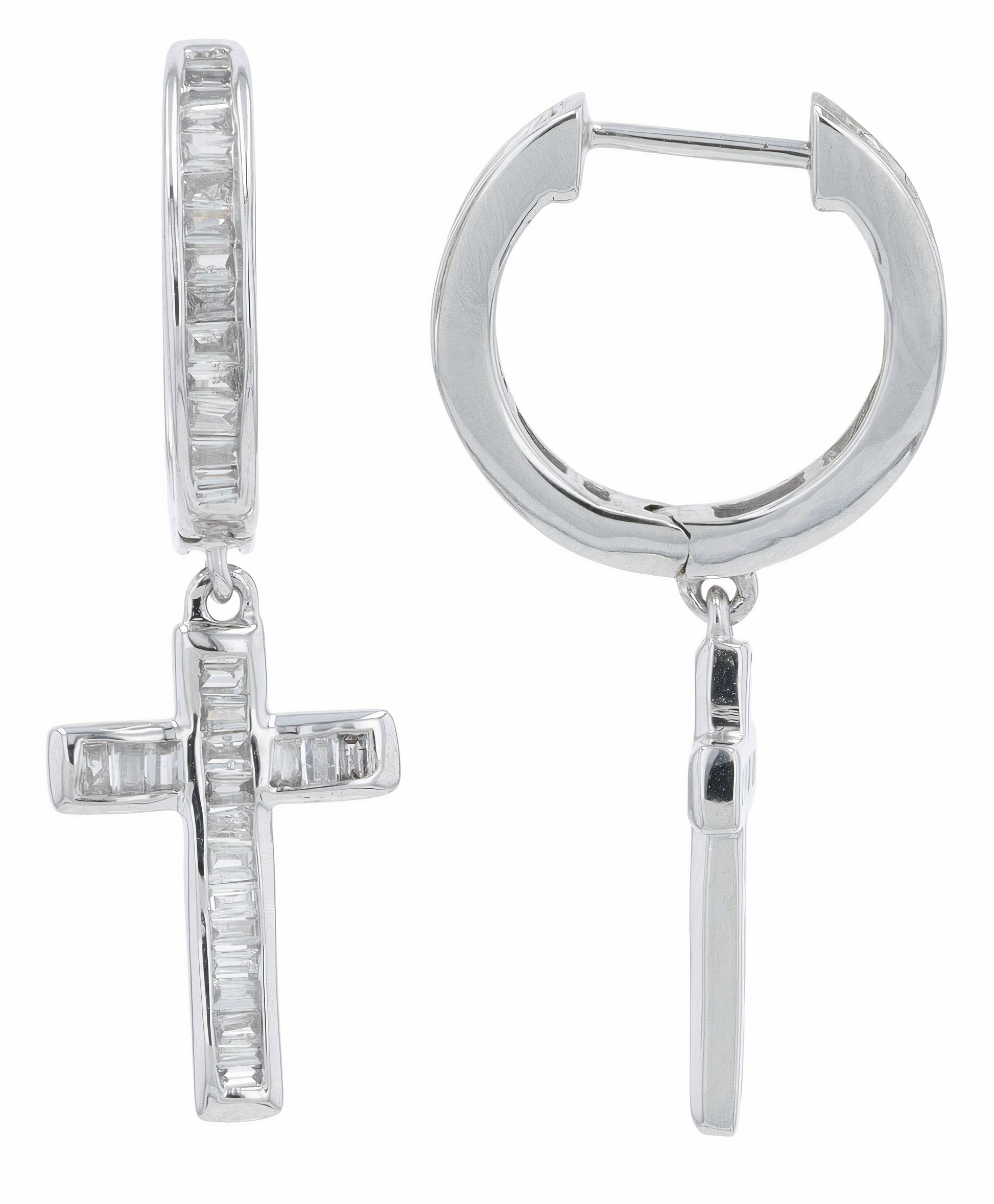 10K WG 3/8 CTW Diamond Cross Earrings