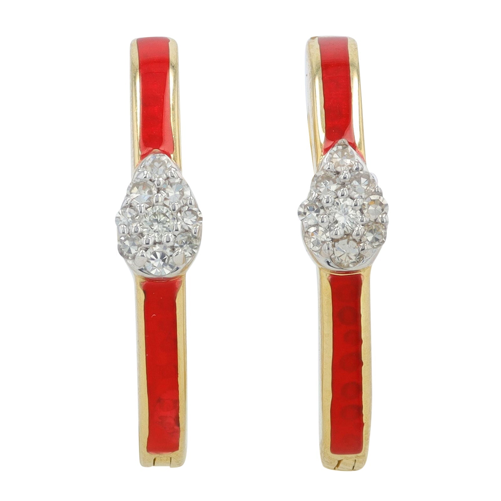 14K 1/10 CT Diamond Cluster & Enamel Hoops<p><strong>More Colors Available</p></strong>