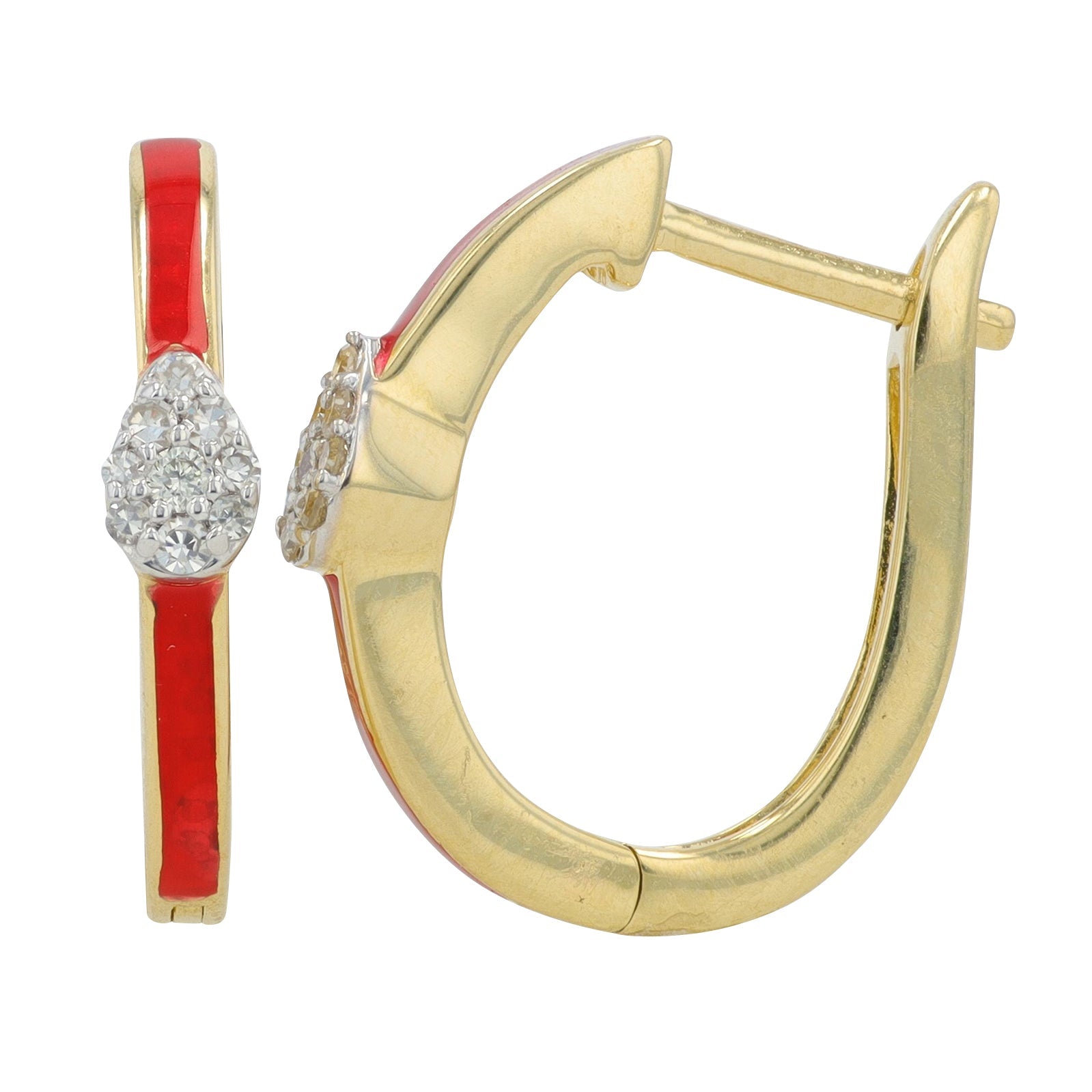 14K 1/10 CT Diamond Cluster & Enamel Hoops<p><strong>More Colors Available</p></strong>