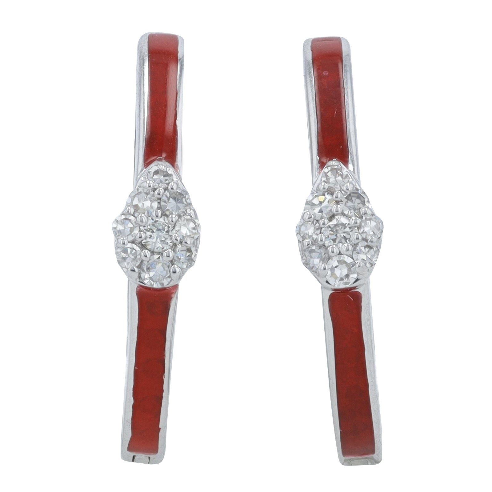 14K 1/10 CT Diamond Cluster & Enamel Hoops<p><strong>More Colors Available</p></strong>