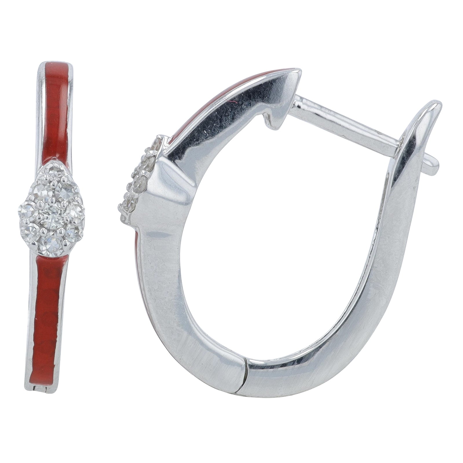 14K 1/10 CT Diamond Cluster & Enamel Hoops<p><strong>More Colors Available</p></strong>