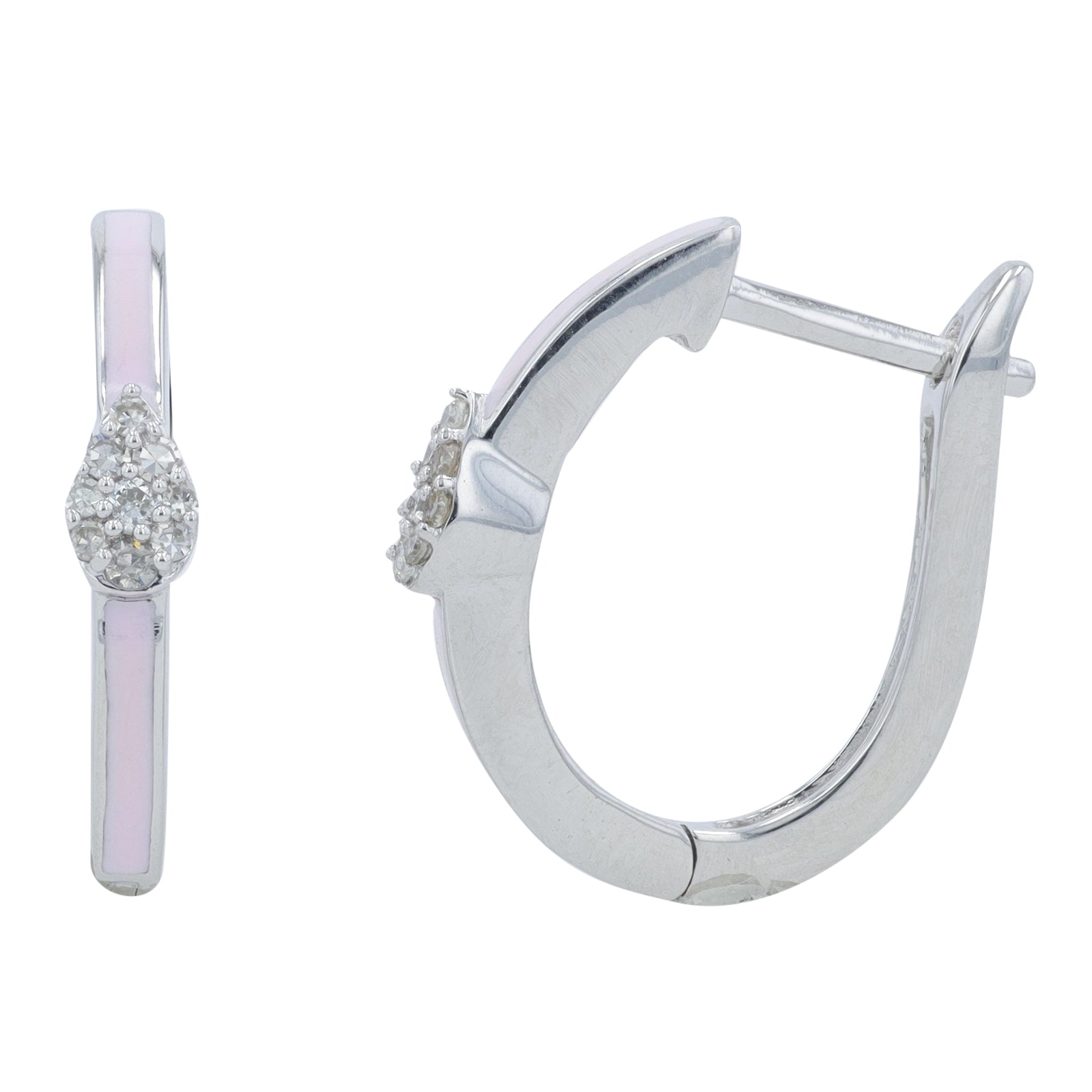 14K 1/10 CT Diamond Cluster & Enamel Hoops<p><strong>More Colors Available</p></strong>