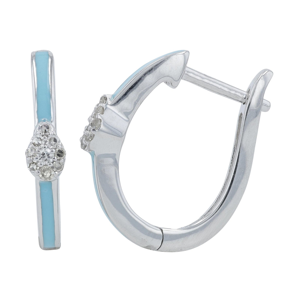 14K 1/10 CT Diamond Cluster & Enamel Hoops<p><strong>More Colors Available</p></strong>