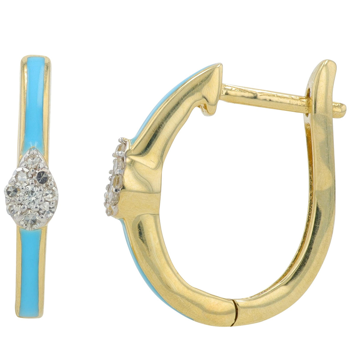 14K 1/10 CT Diamond Cluster & Enamel Hoops<p><strong>More Colors Available</p></strong>