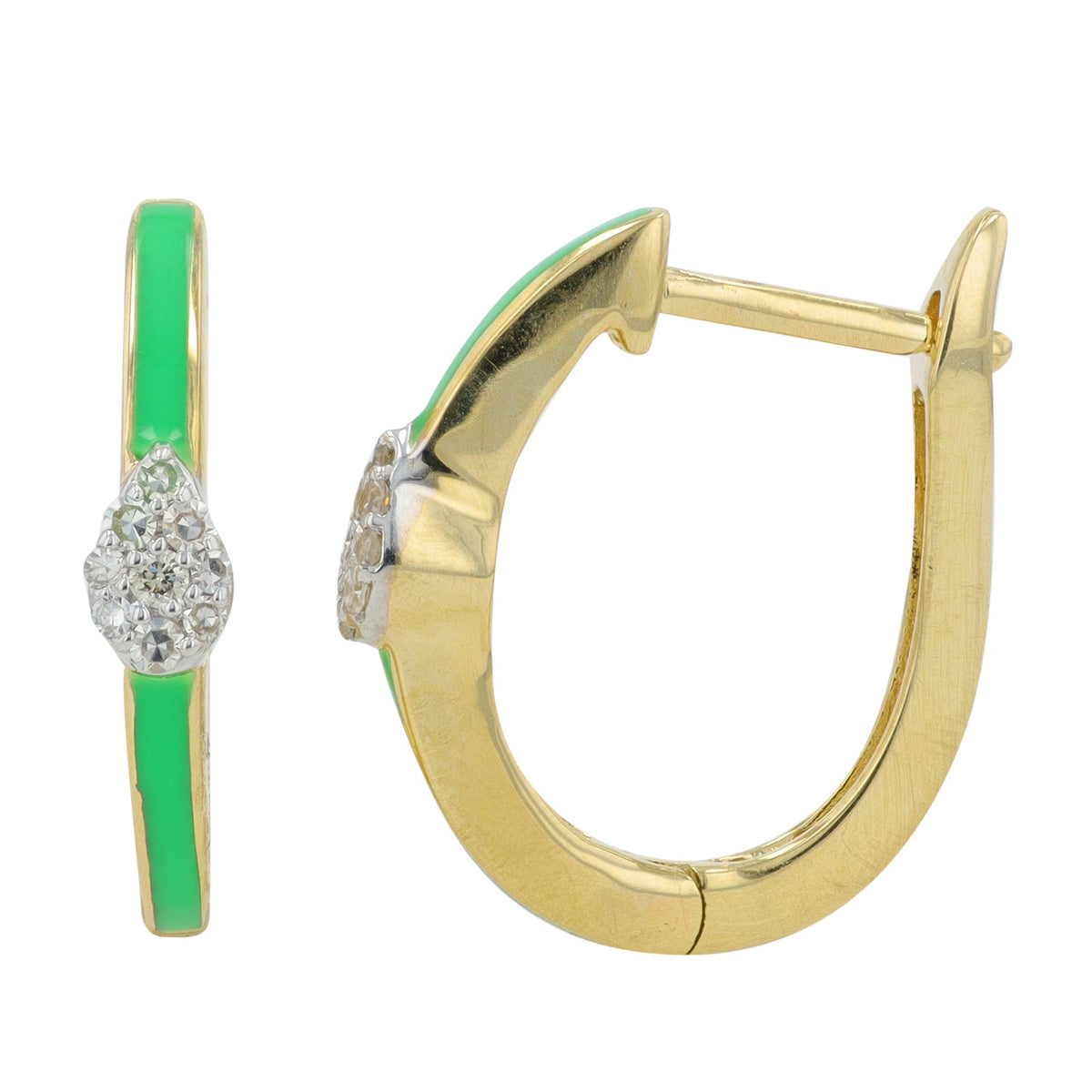 14K 1/10 CT Diamond Cluster & Enamel Hoops<p><strong>More Colors Available</p></strong>