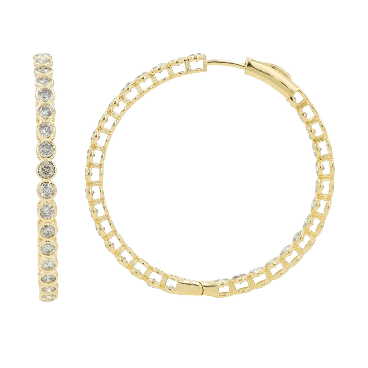 14K YG 3 CT Diamond Inside-Out Hoops
