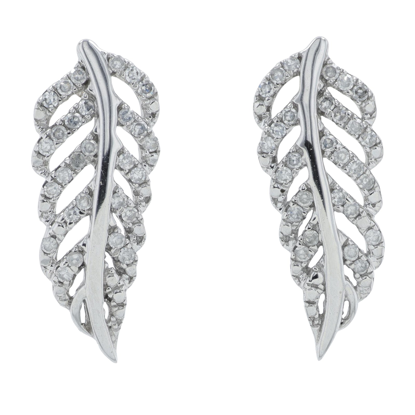 10K WG .25 CT Diamond Feather Earrings
