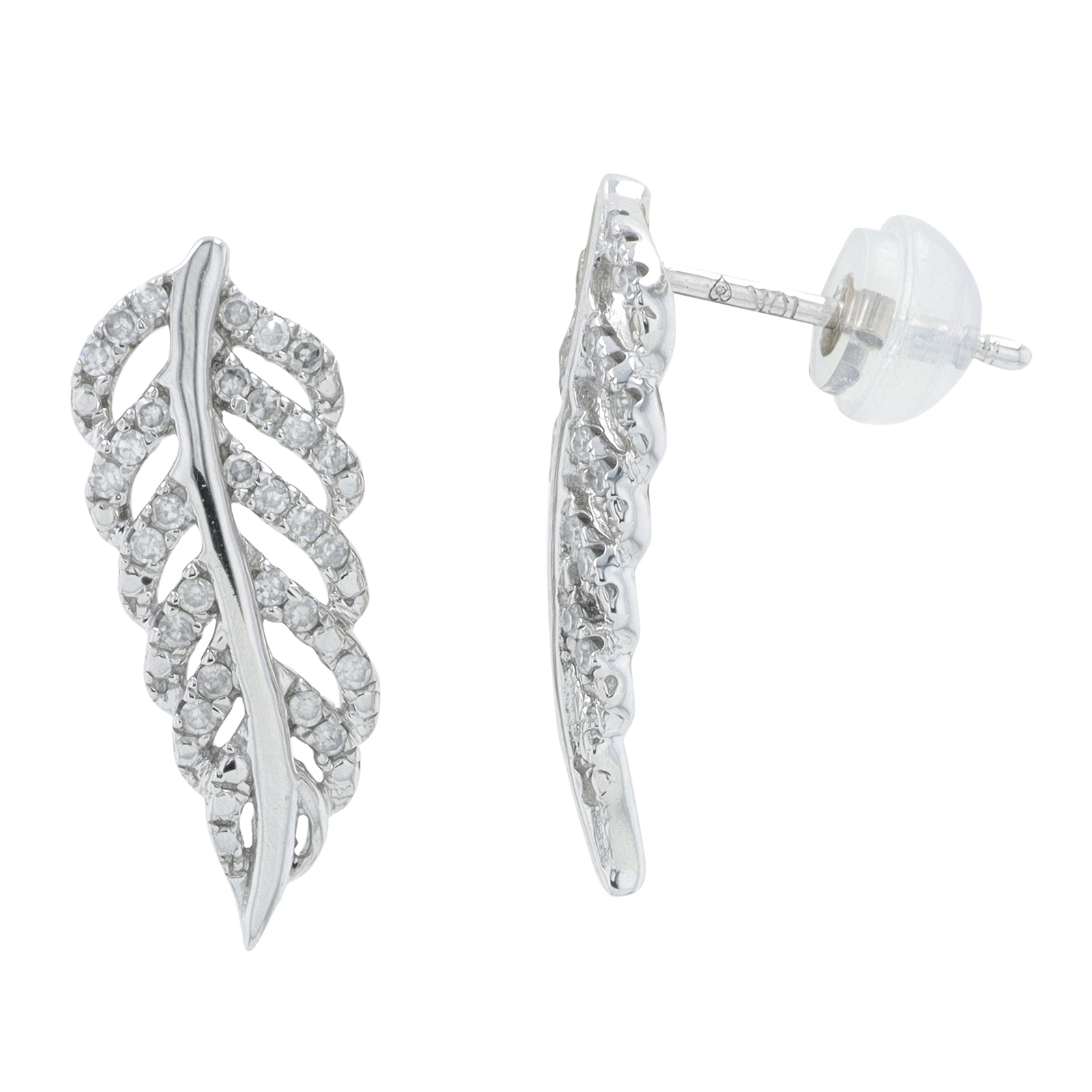 10K WG .25 CT Diamond Feather Earrings