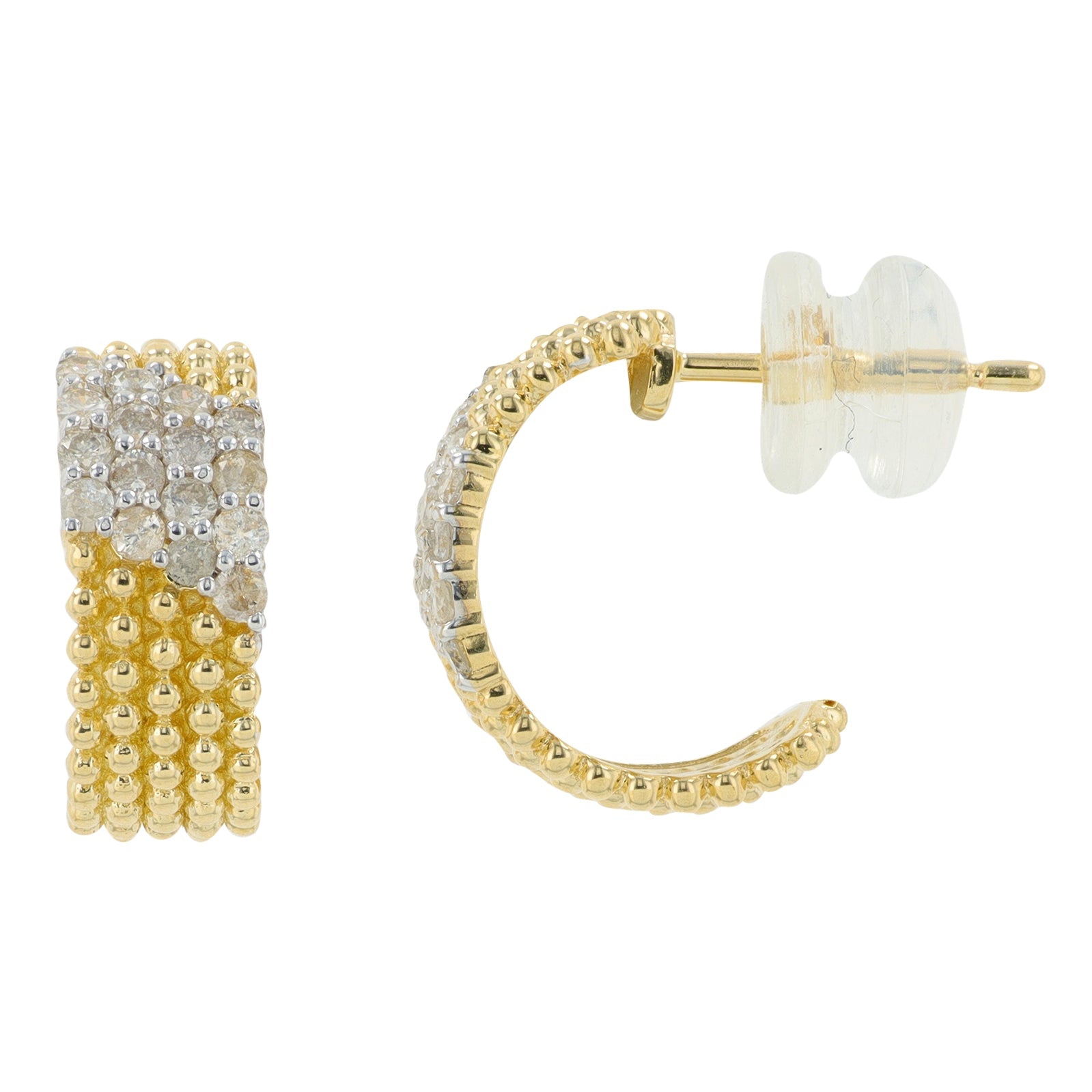 14K YG .35 CT Diamond C-Hoops
