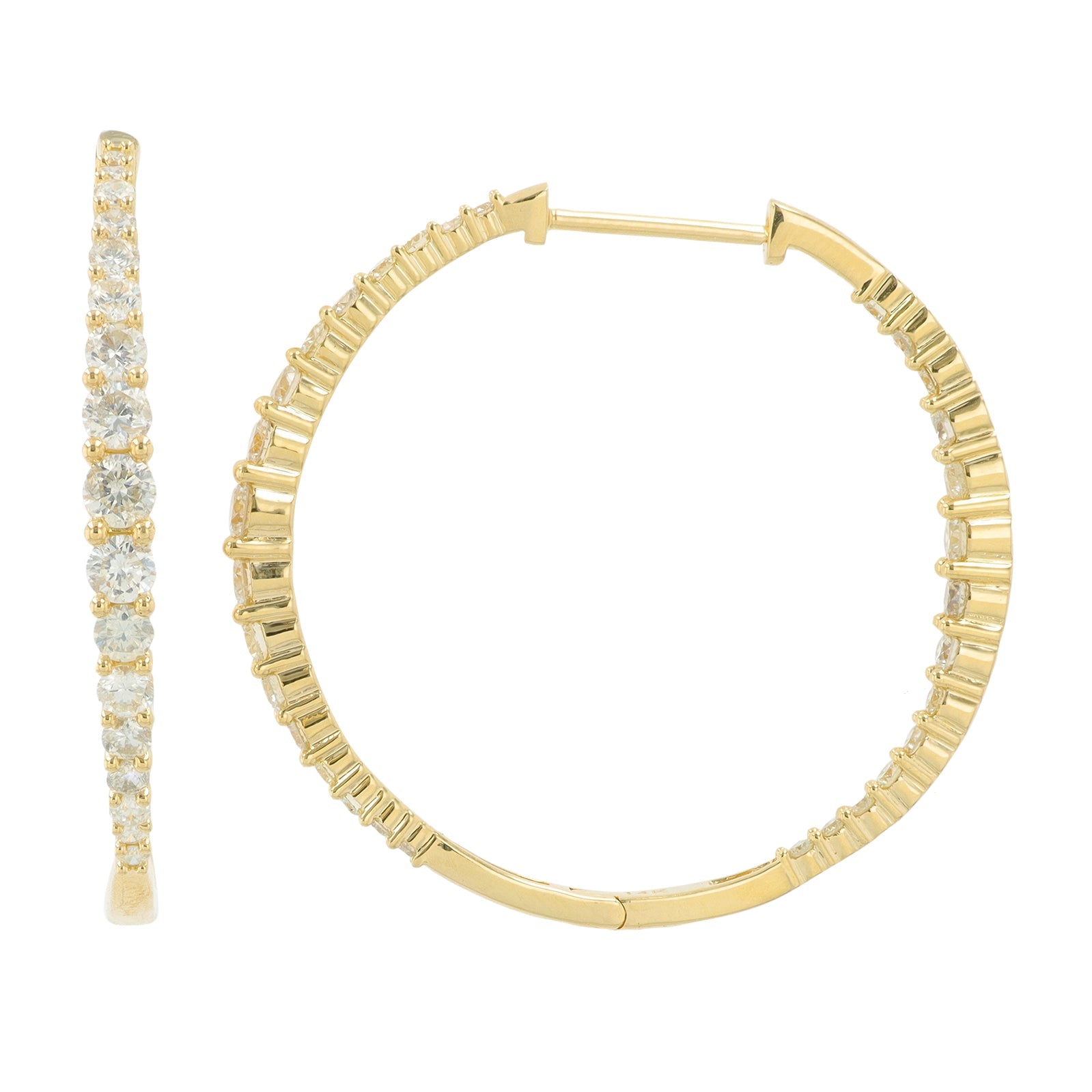 14K YG 2 CT Diamond Inside-Out Hoops