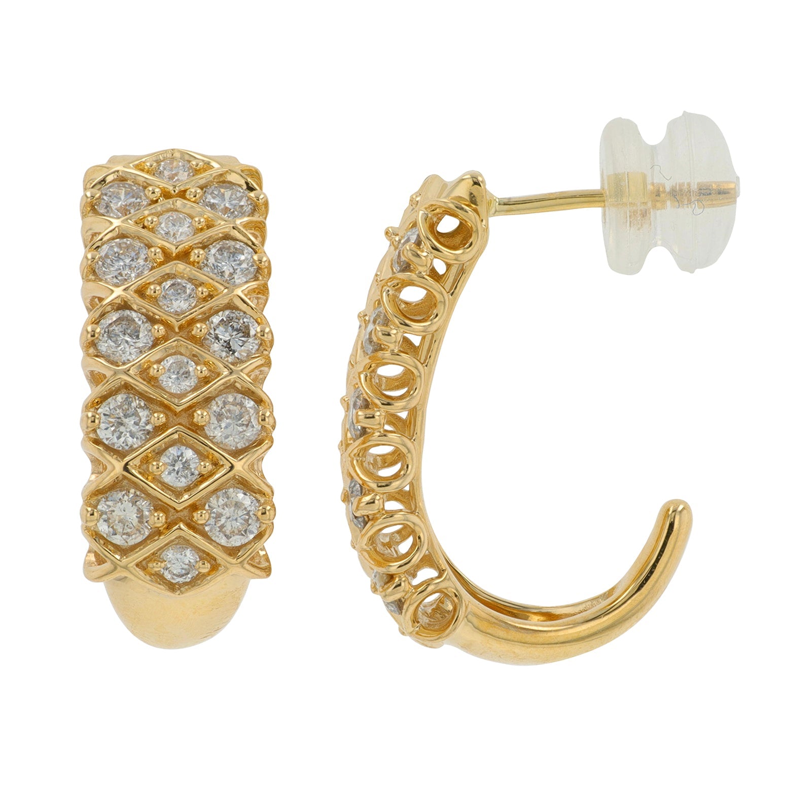 10K YG 1 CT Diamond J-Hoop Earrings