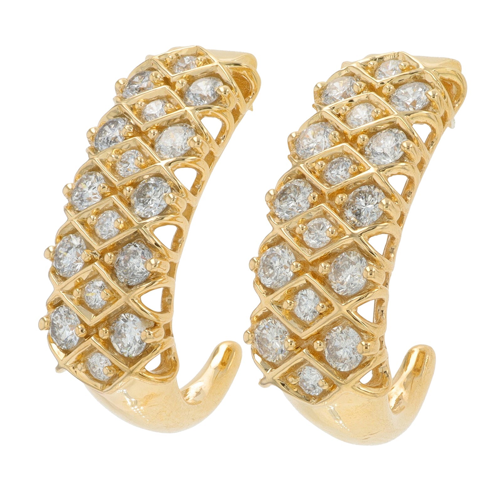 10K YG 1 CT Diamond J-Hoop Earrings