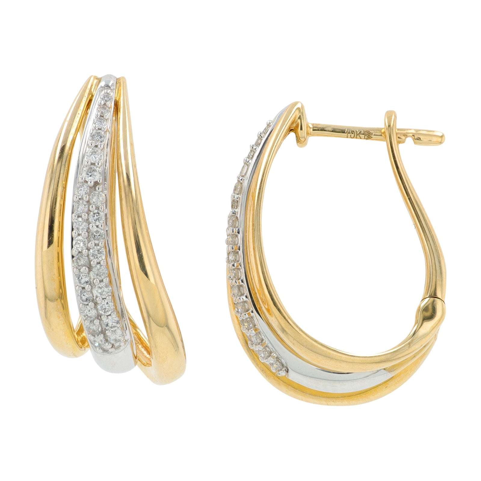 10K YG .25 CT Diamond Hoop Earrings