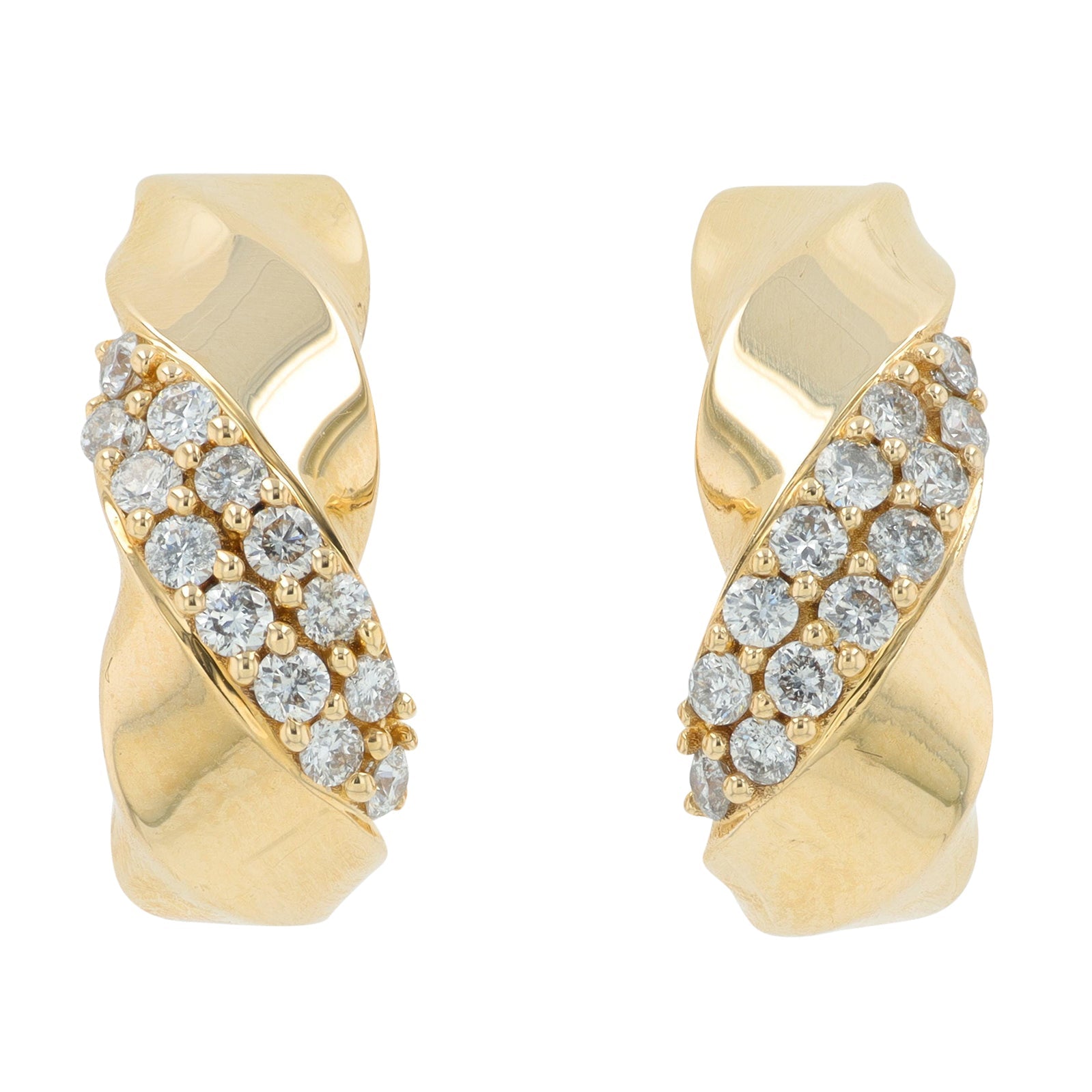 10K YG .50 CT Diamond J-Hoop Earrings