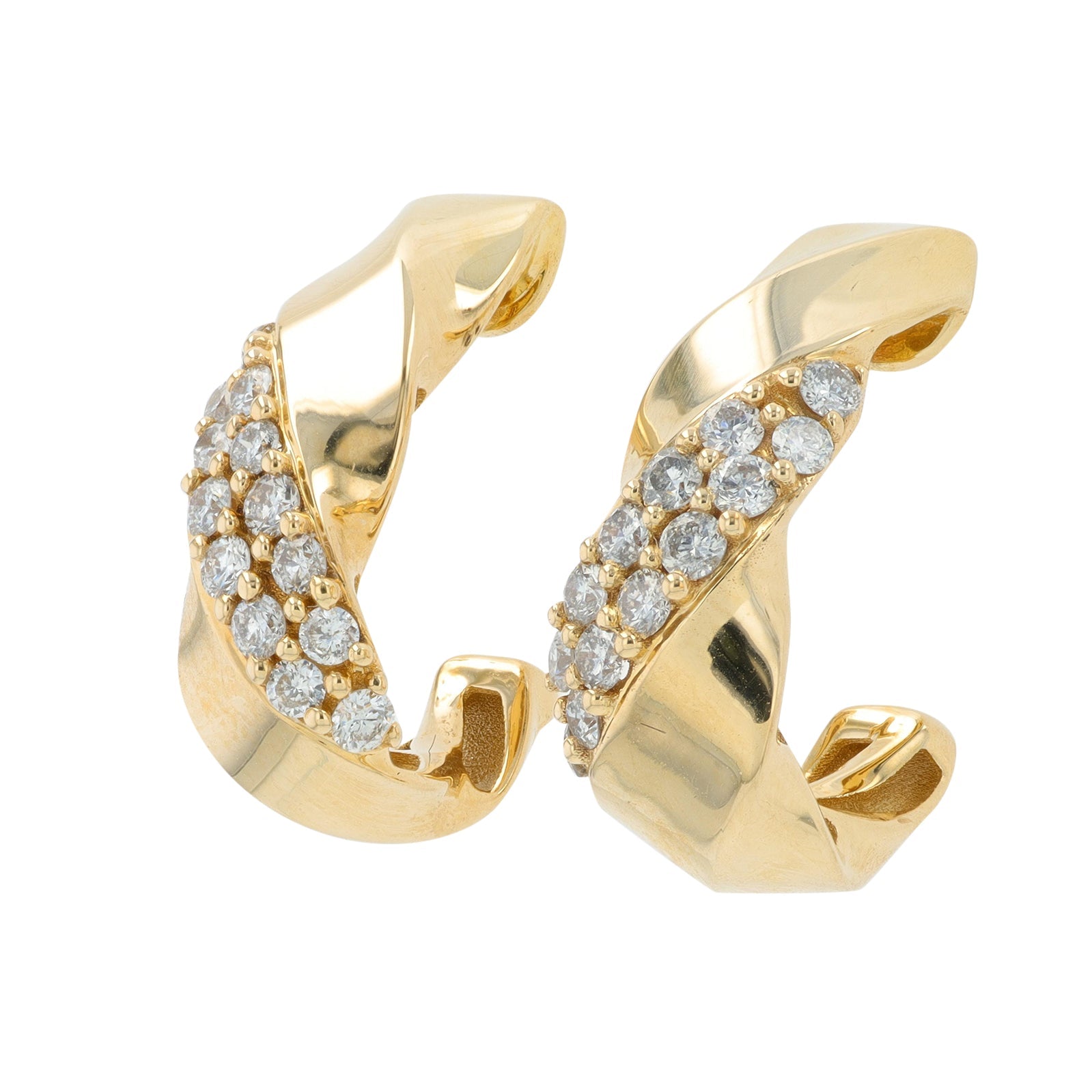 10K YG .50 CT Diamond J-Hoop Earrings