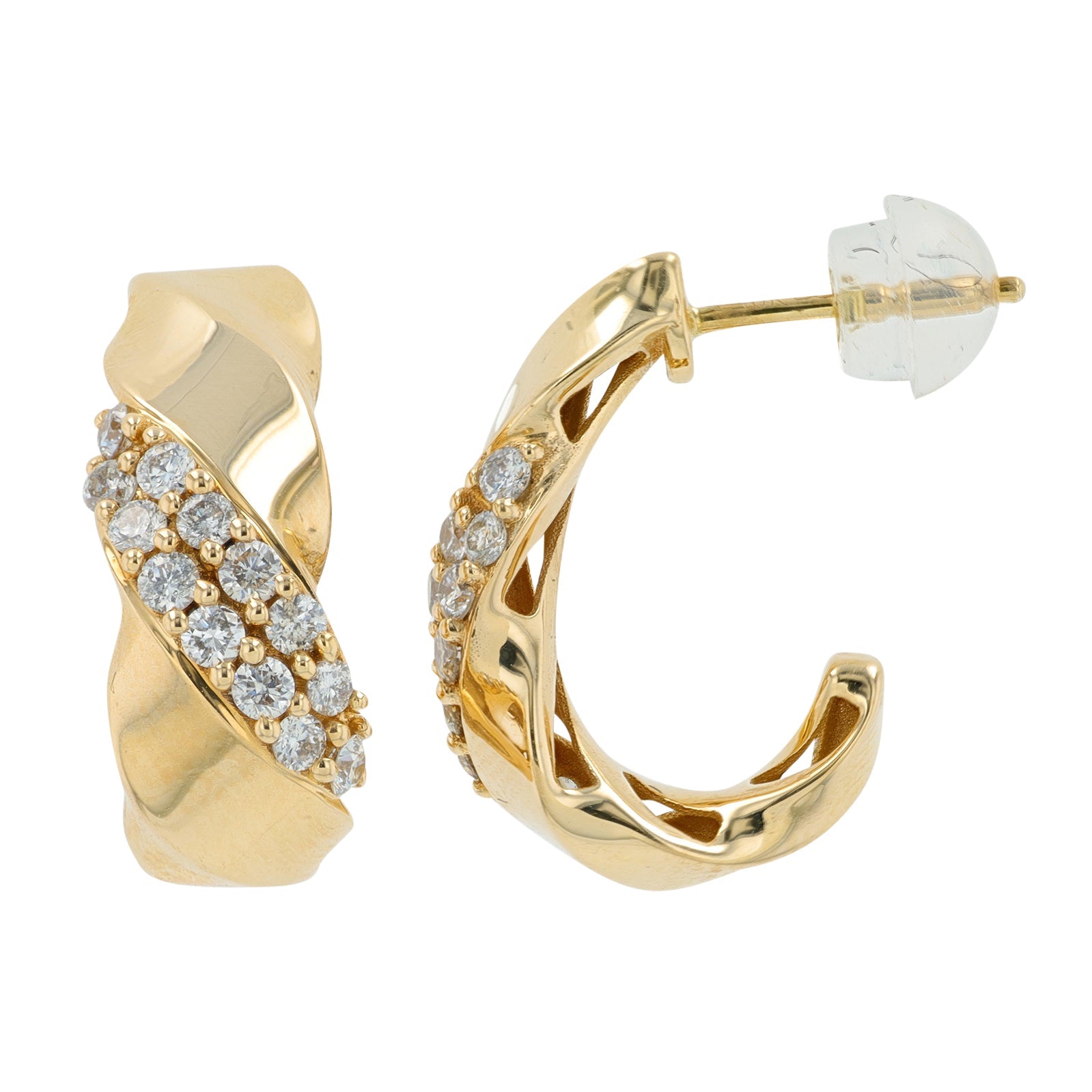 10K YG .50 CT Diamond J-Hoop Earrings