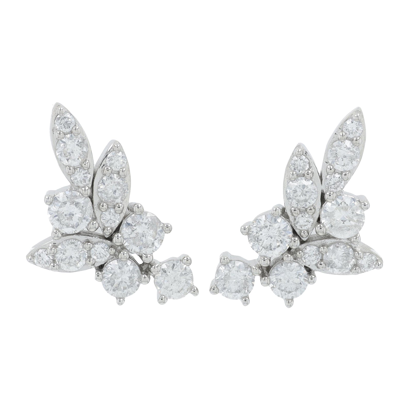 10K WG 1.05 CT Diamond Cluster Earrings