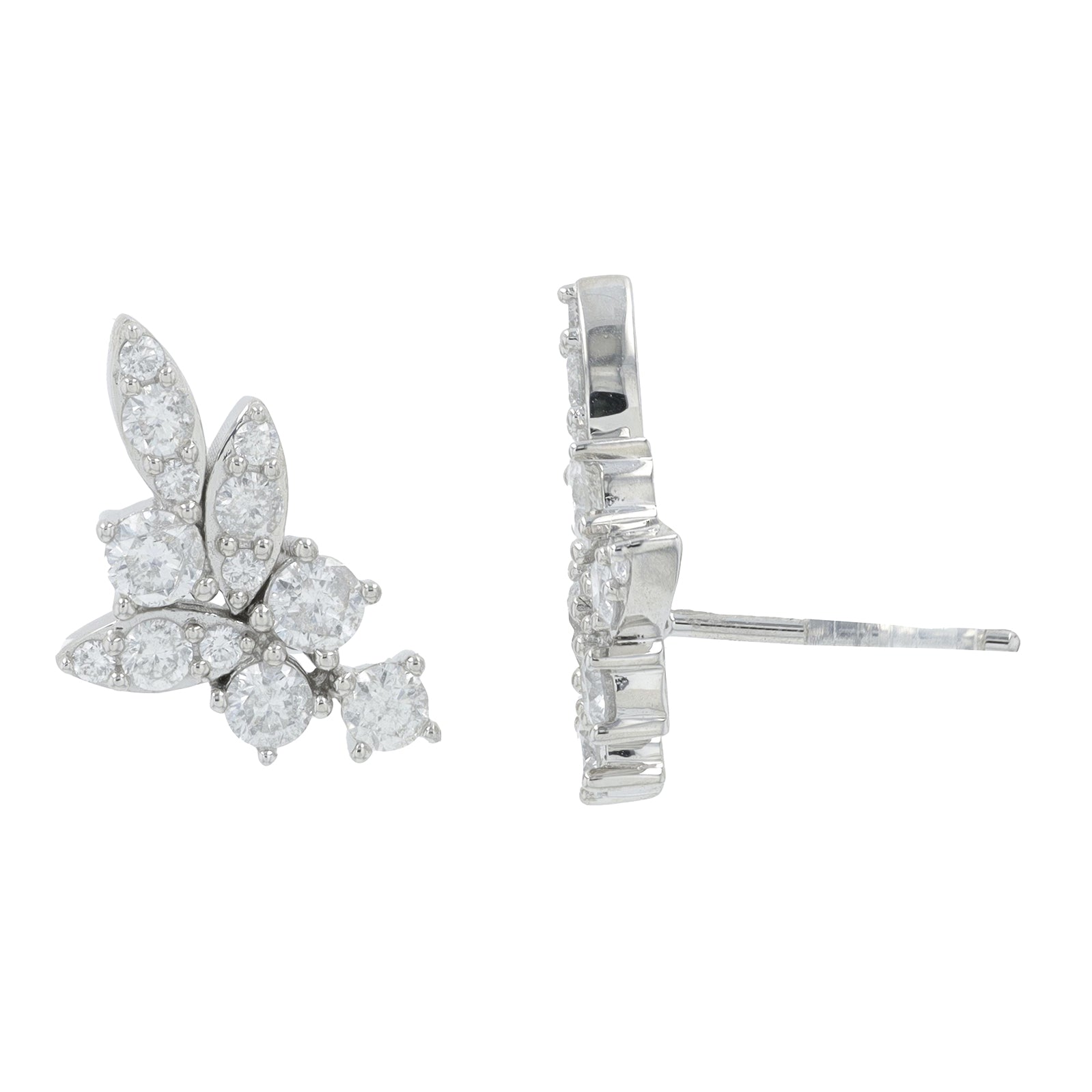 10K WG 1.05 CT Diamond Cluster Earrings