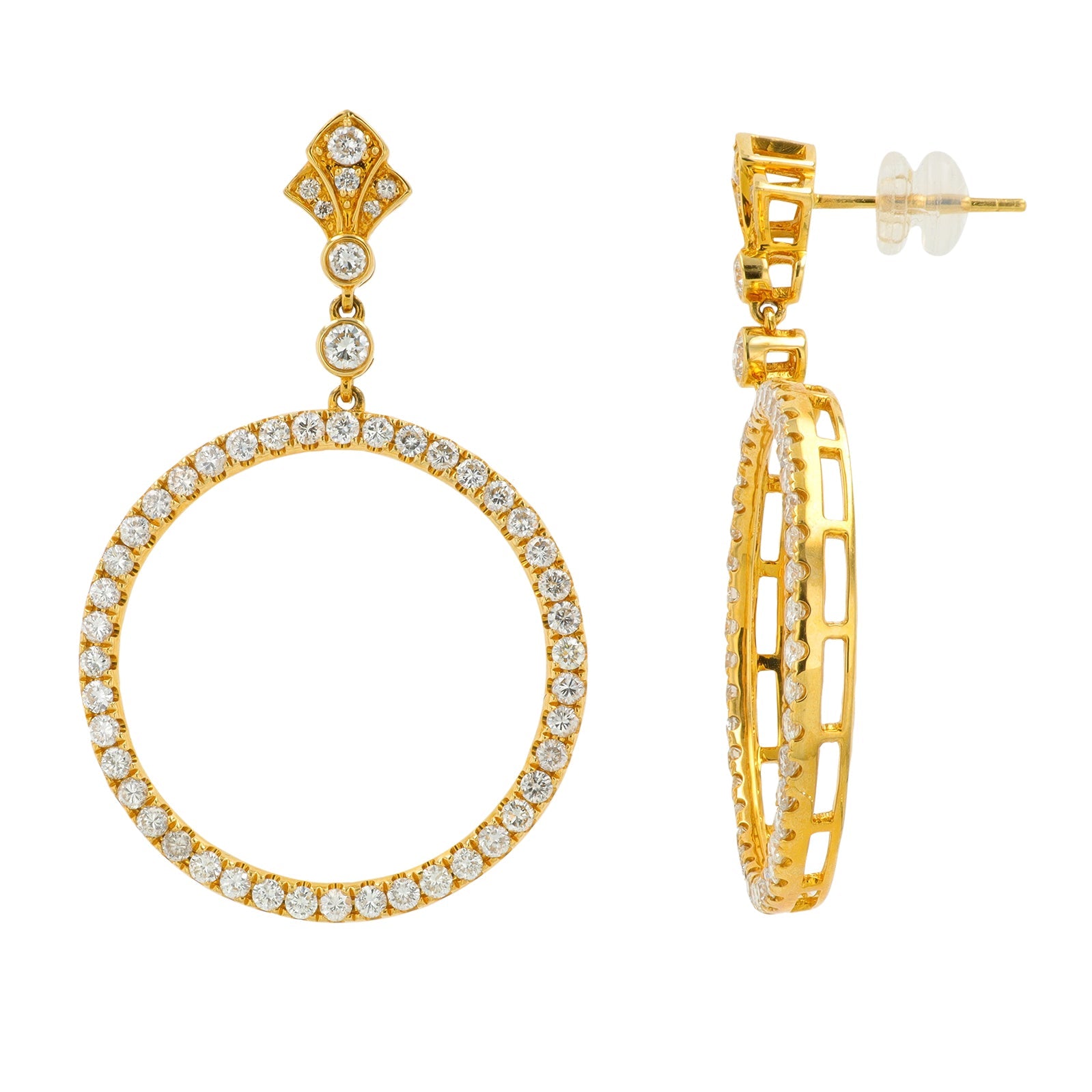18K YG 2.67 CT Diamond Circle Earrings