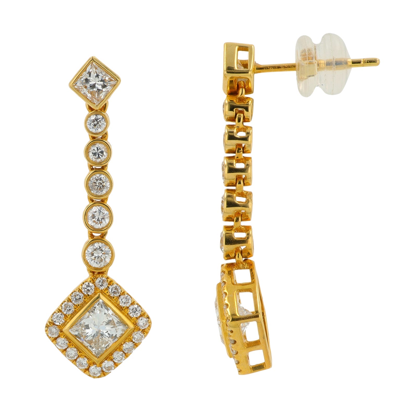 18K YG 2.51 CT Diamond Dangle Earrings