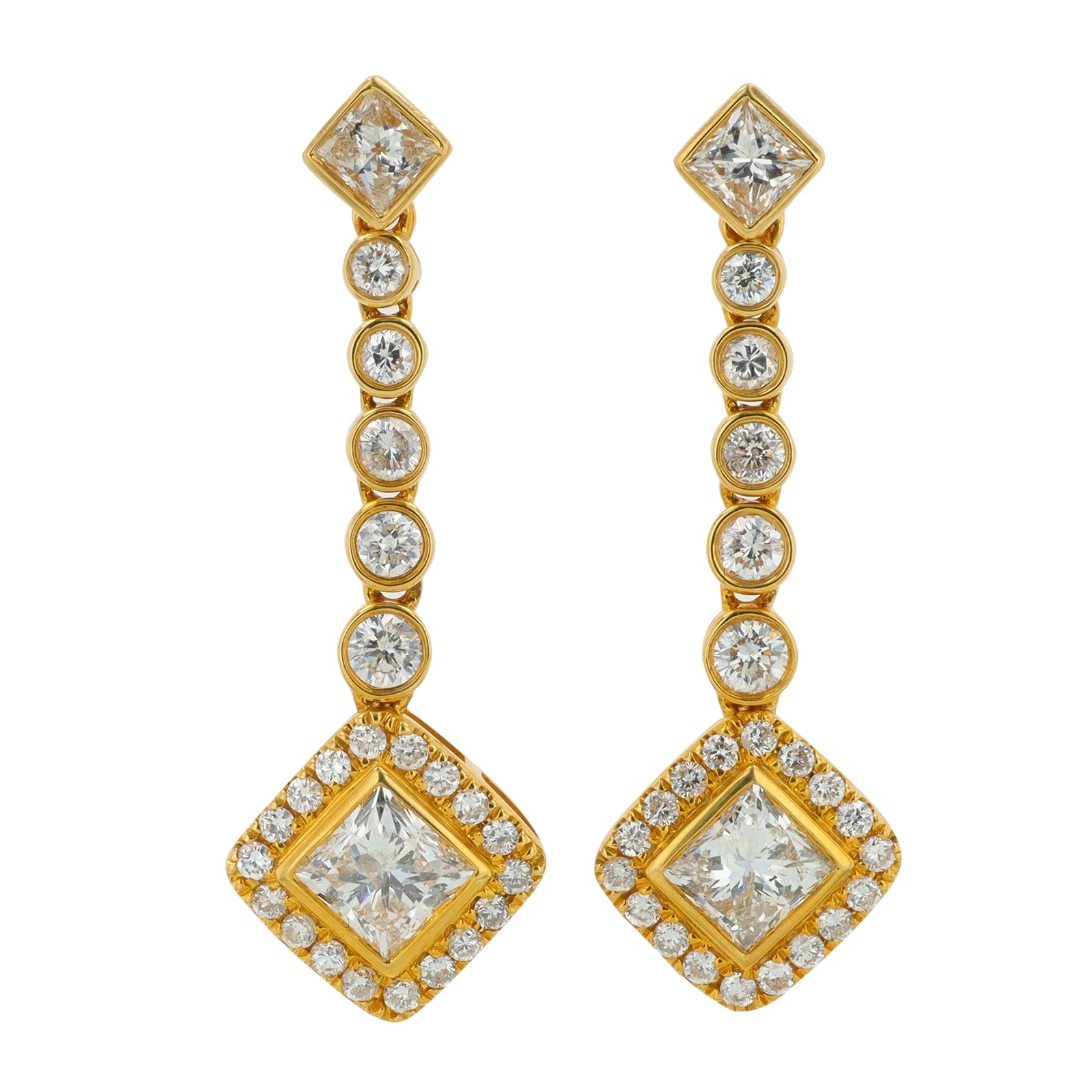 18K YG 2.51 CT Diamond Dangle Earrings