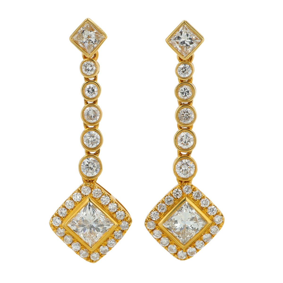 18K YG 2.57 CT Diamond Dangle Earrings
