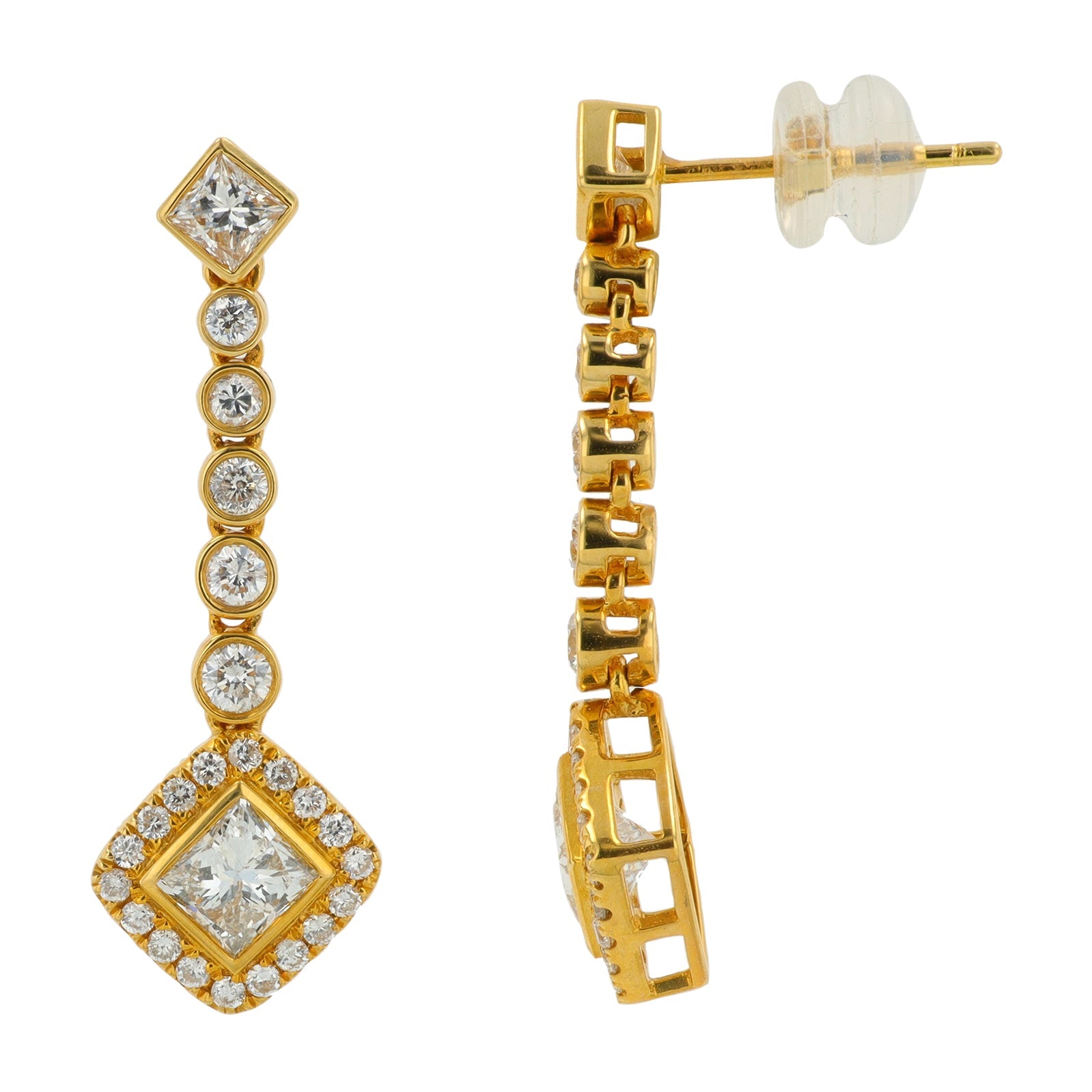 18K YG 2.57 CT Diamond Dangle Earrings