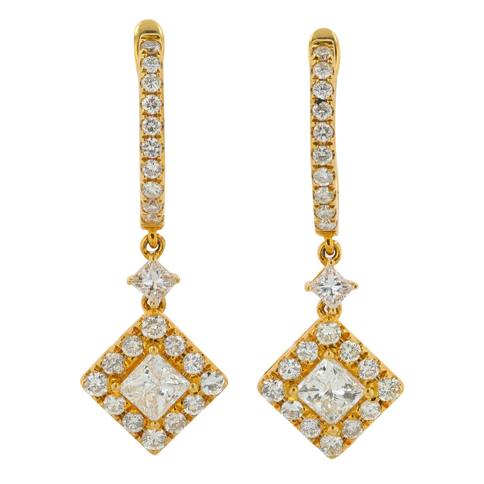 18K YG 2.09 CT Diamond Dangle Earrings