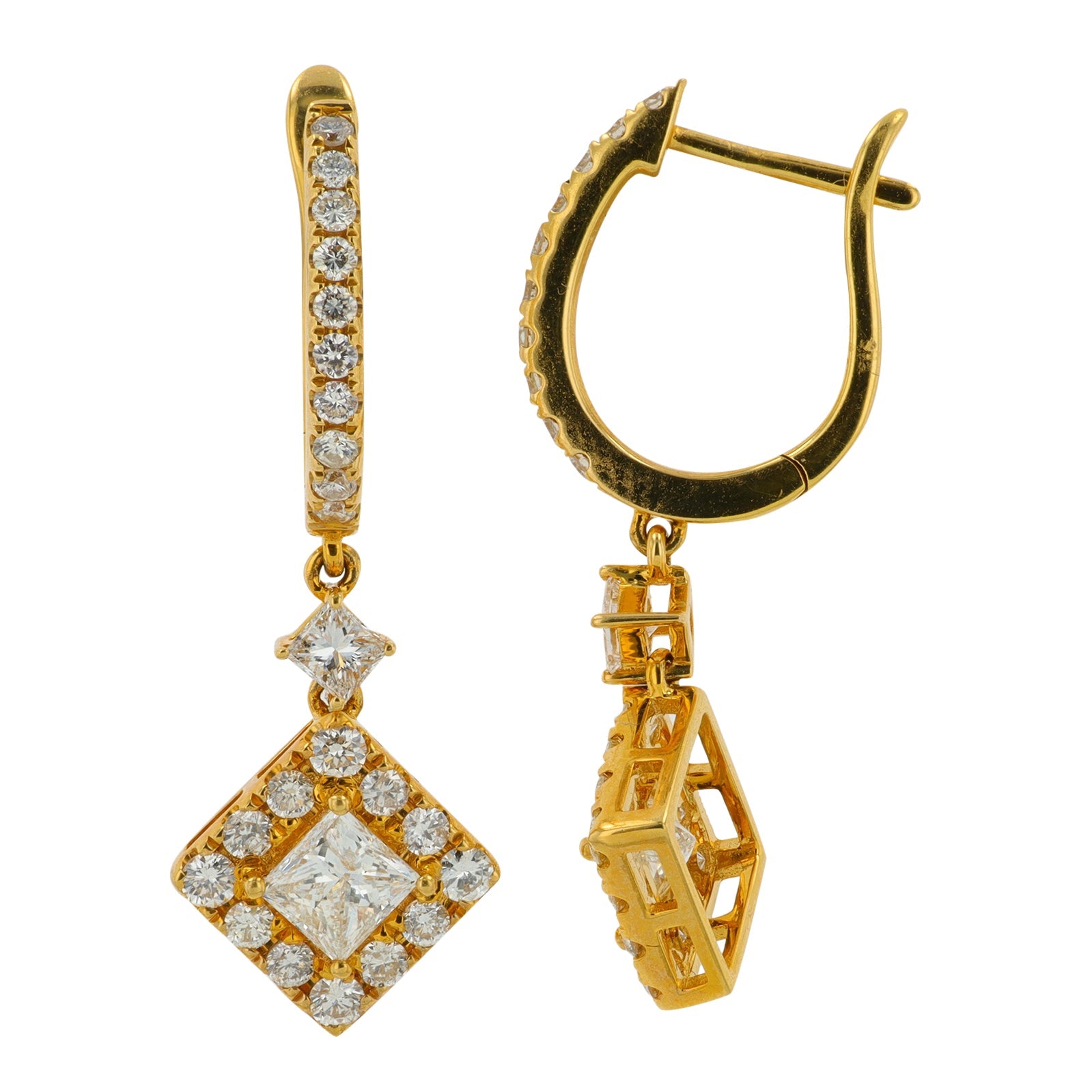 18K YG 2.09 CT Diamond Dangle Earrings