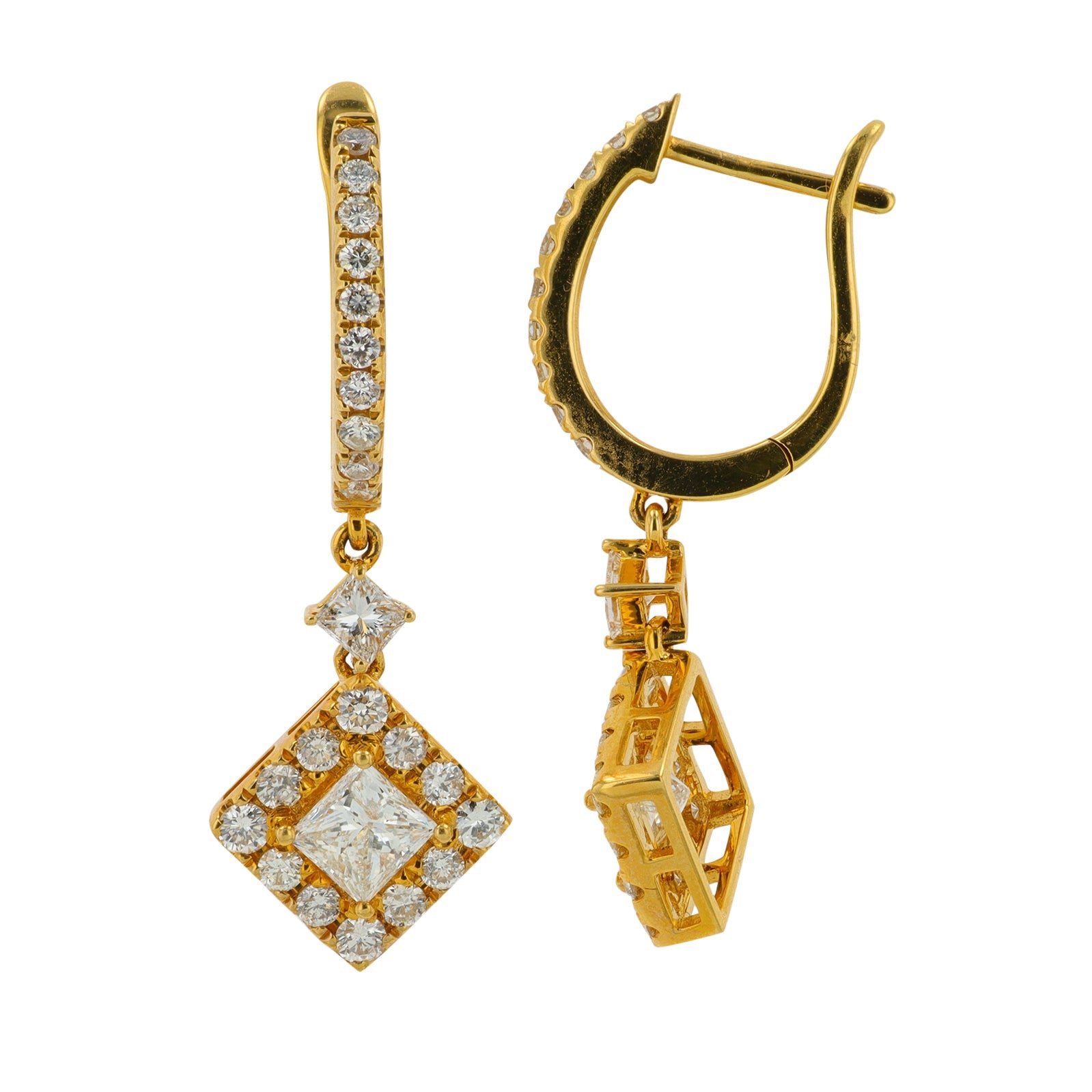 18K YG 2.10 CT Diamond Dangle Earrings