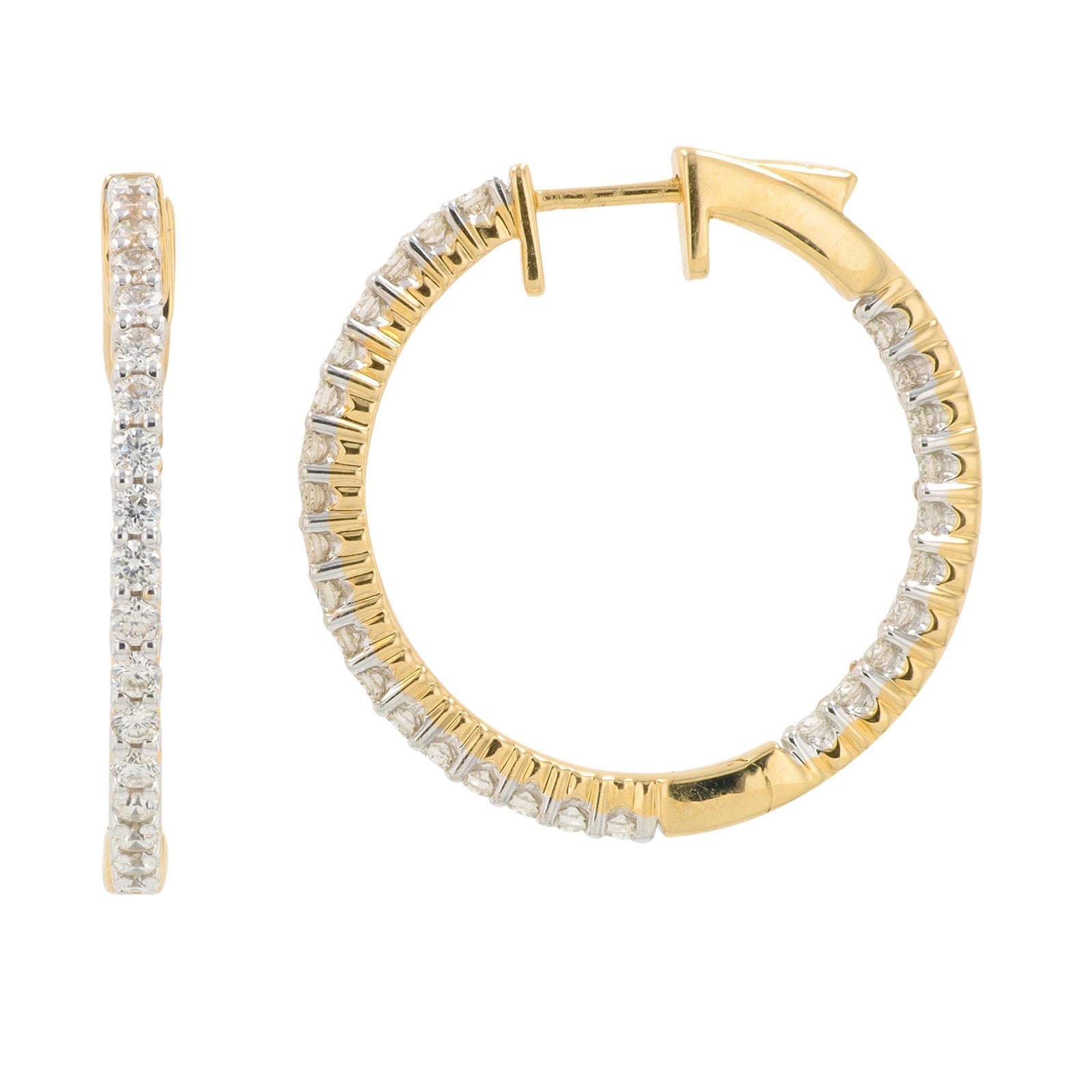 14K YG 1.50 CT Diamond Hoops