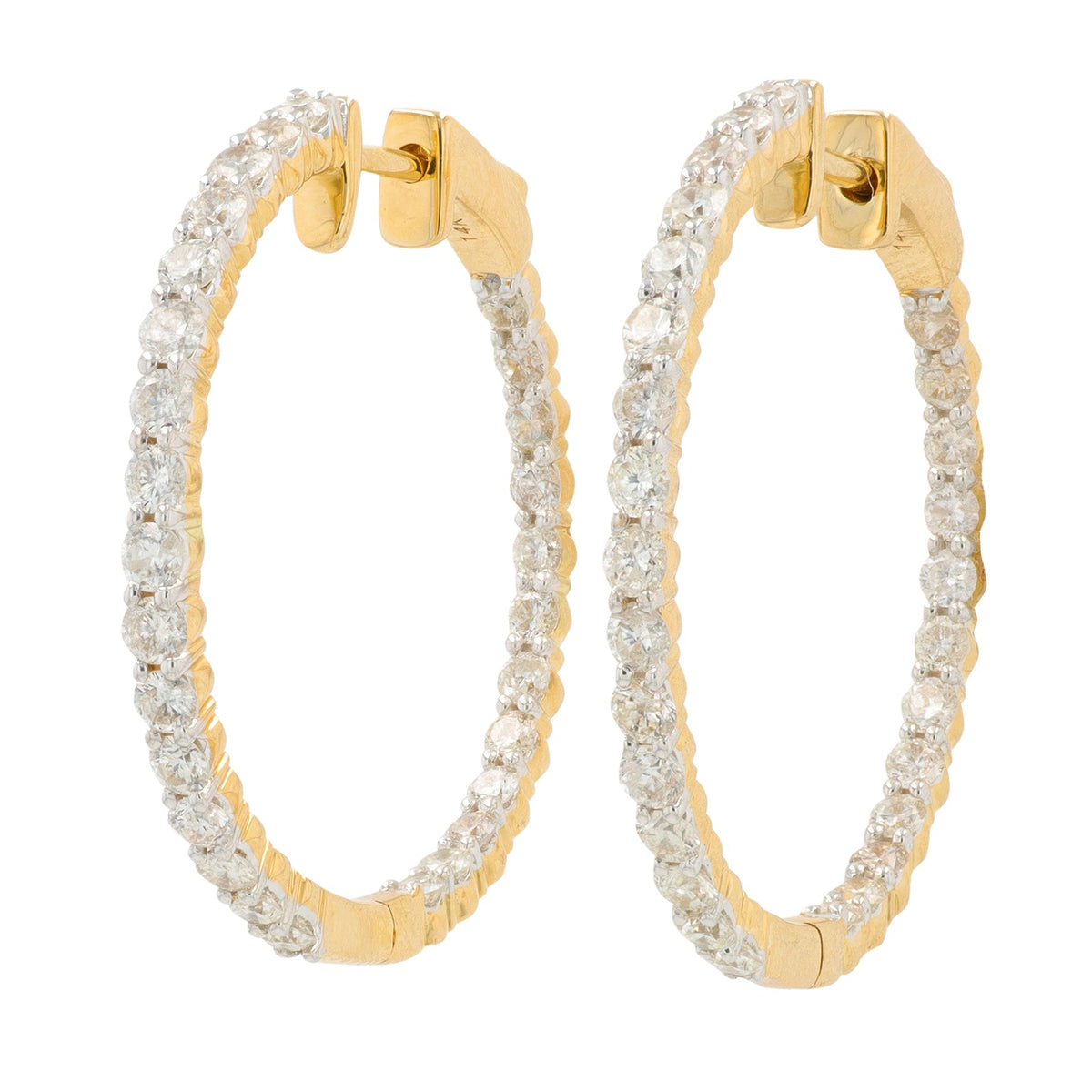 14K YG 2 CT Diamond Inside-Out Hoops