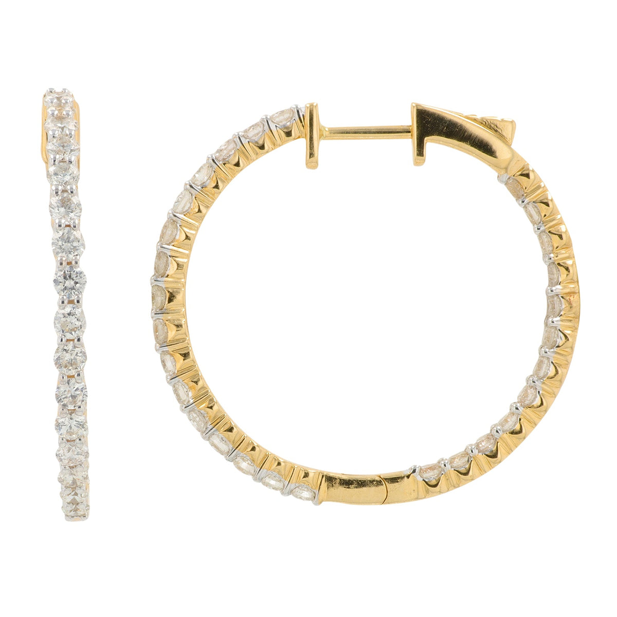 14K YG 2 CT Diamond Inside-Out Hoops