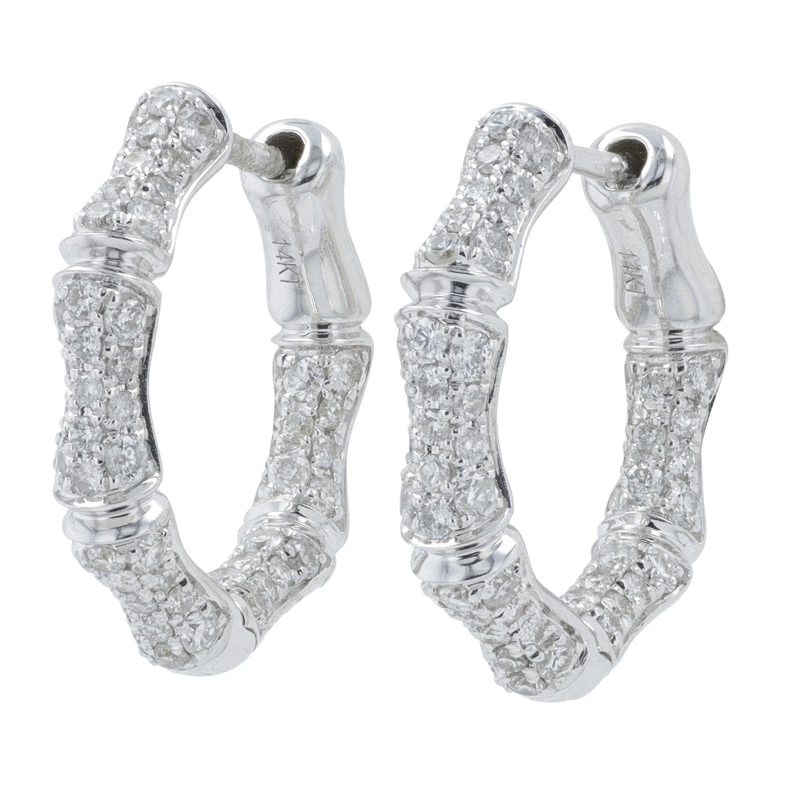 14K WG 1 CT Diamond Inside-Out Bamboo Hoops
