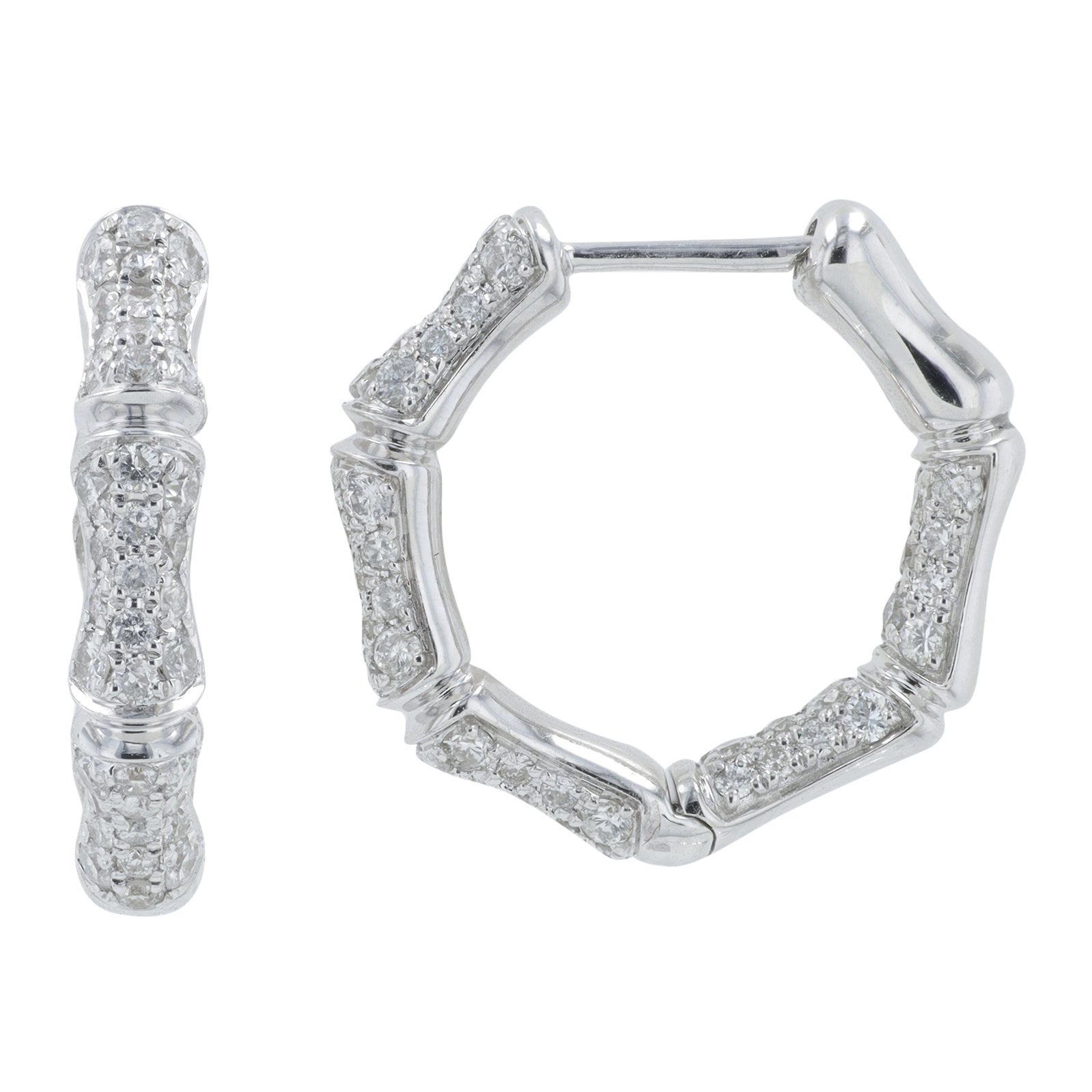 14K WG 1 CT Diamond Inside-Out Bamboo Hoops