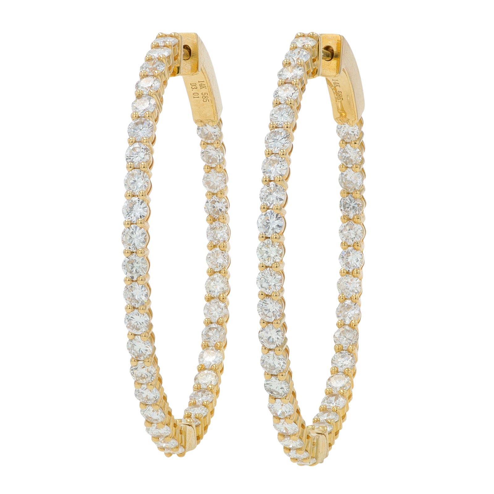 14K YG 3.01 CT Diamond Inside-Out Hoops