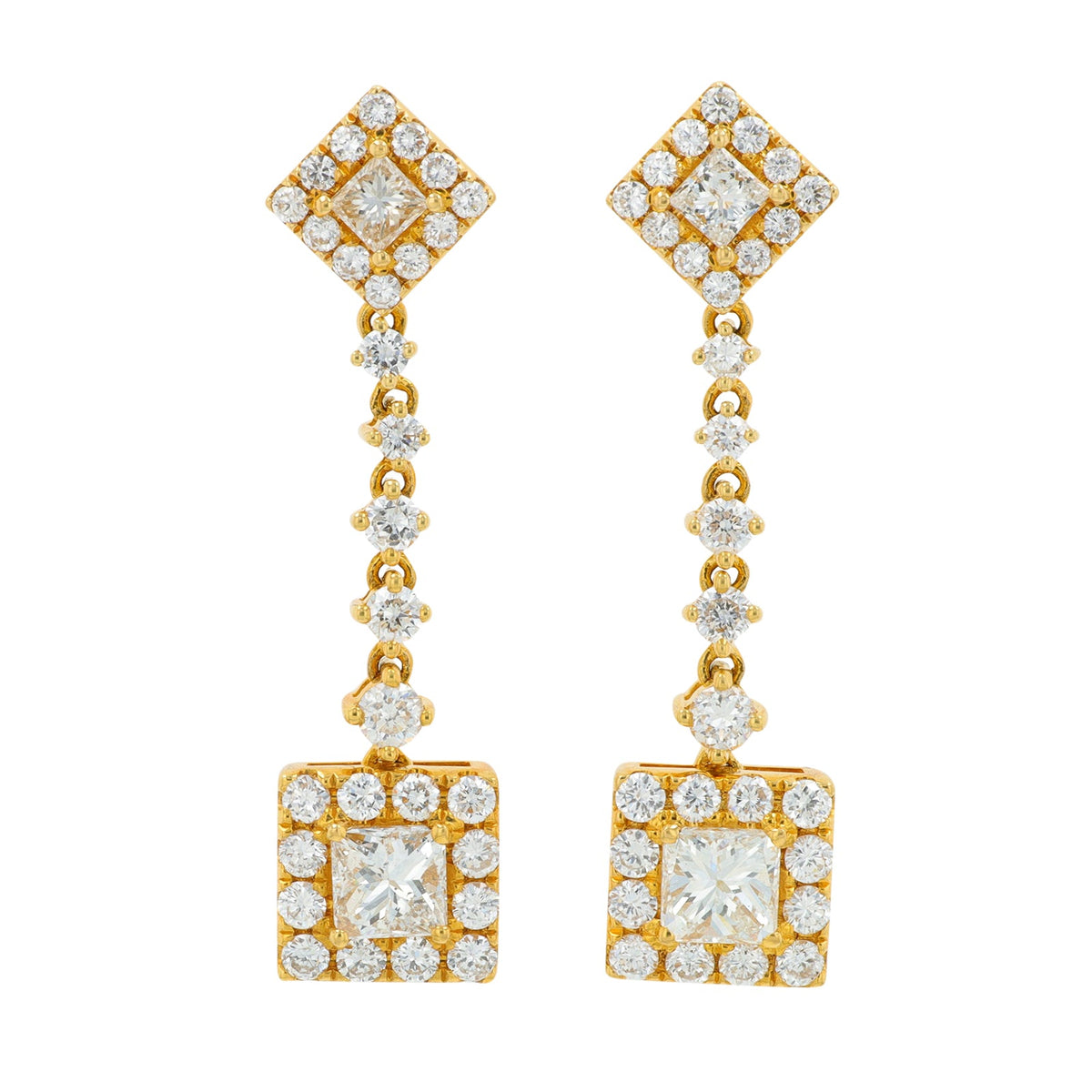 18K YG 2.58 CT Diamond Dangle Earrings