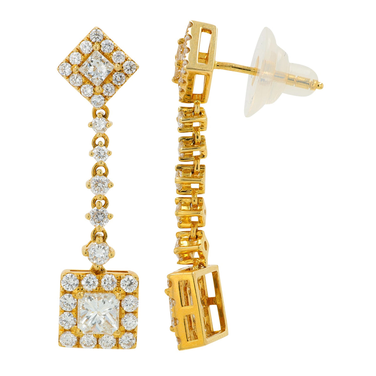 18K YG 2.58 CT Diamond Dangle Earrings