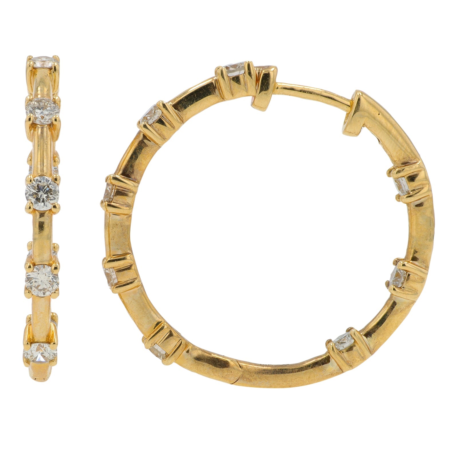 14K YG 1 CT Diamond Inside-Out Hoops