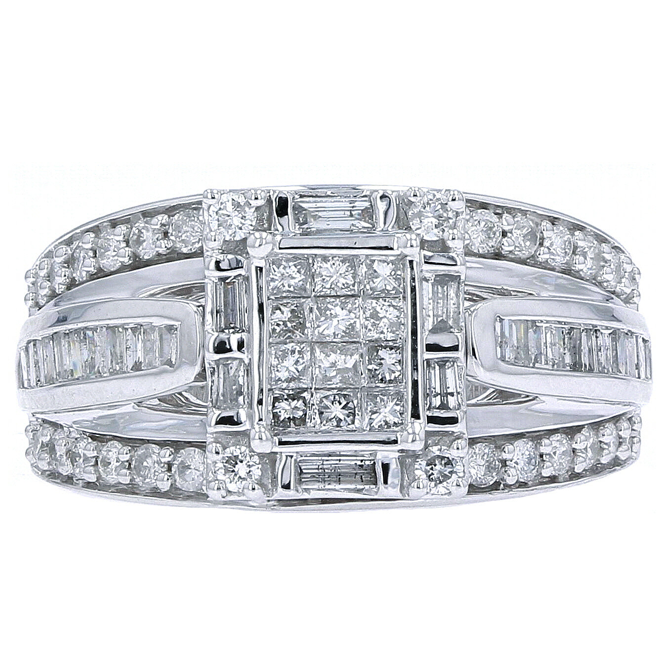 10K WG 1.00 CT Diamond Cluster Center Ring