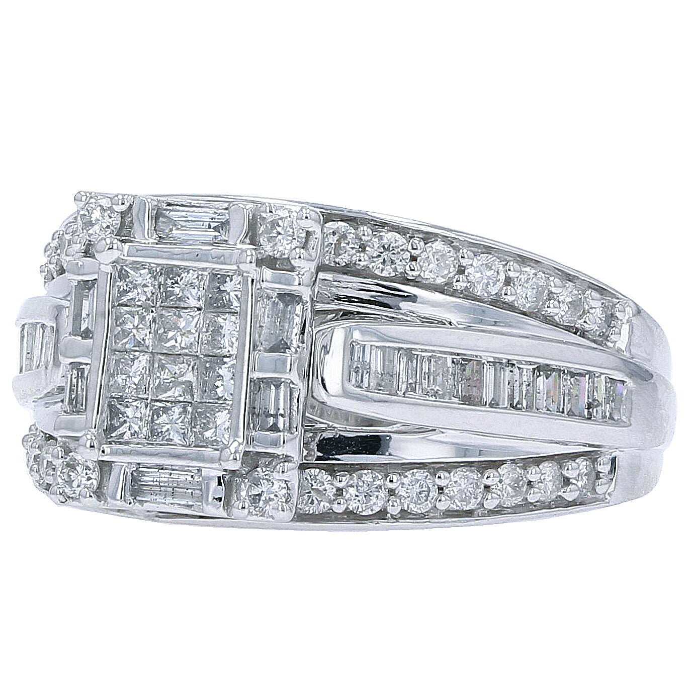10K WG 1.00 CT Diamond Cluster Center Ring