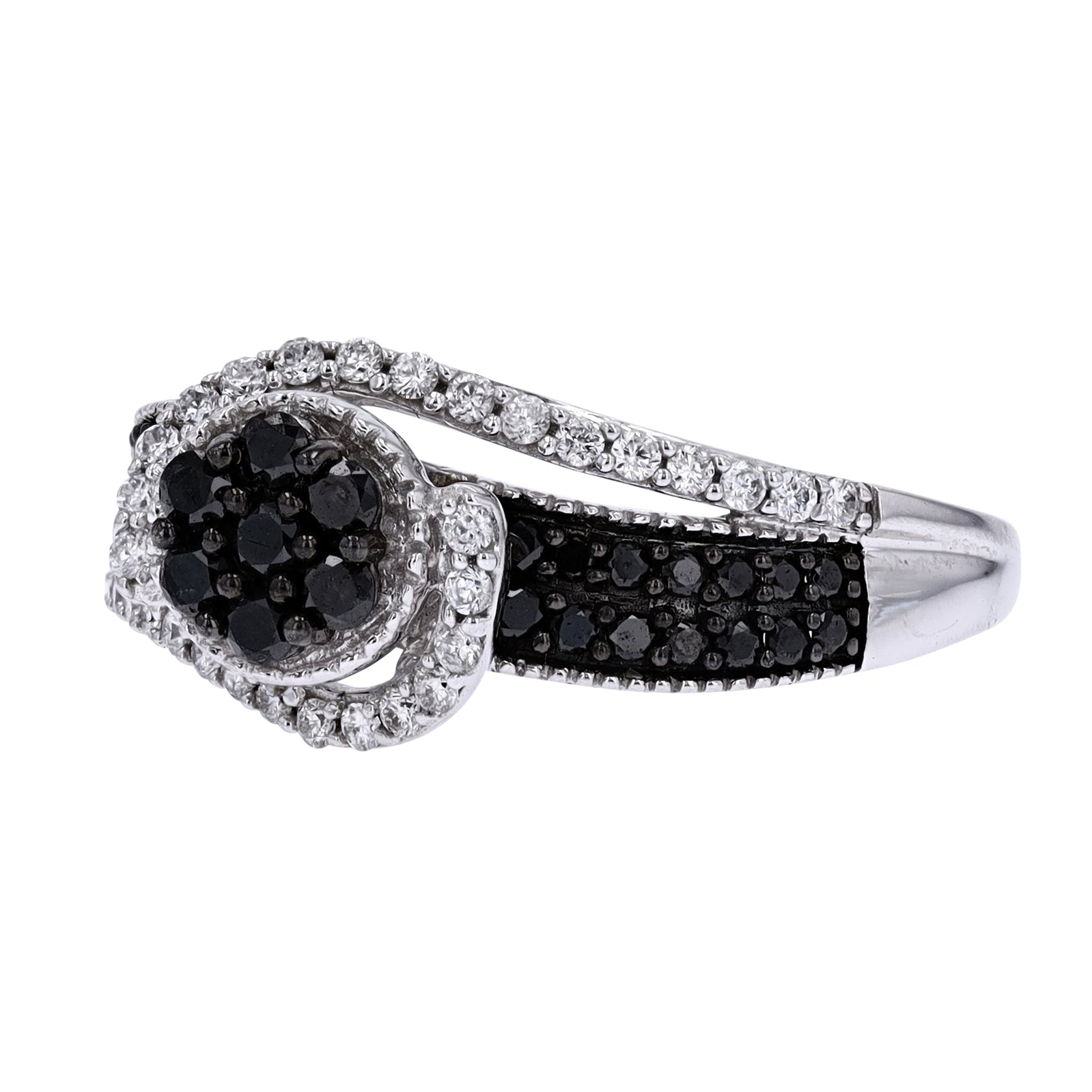 10K WG Black Diamond Bypass Ring