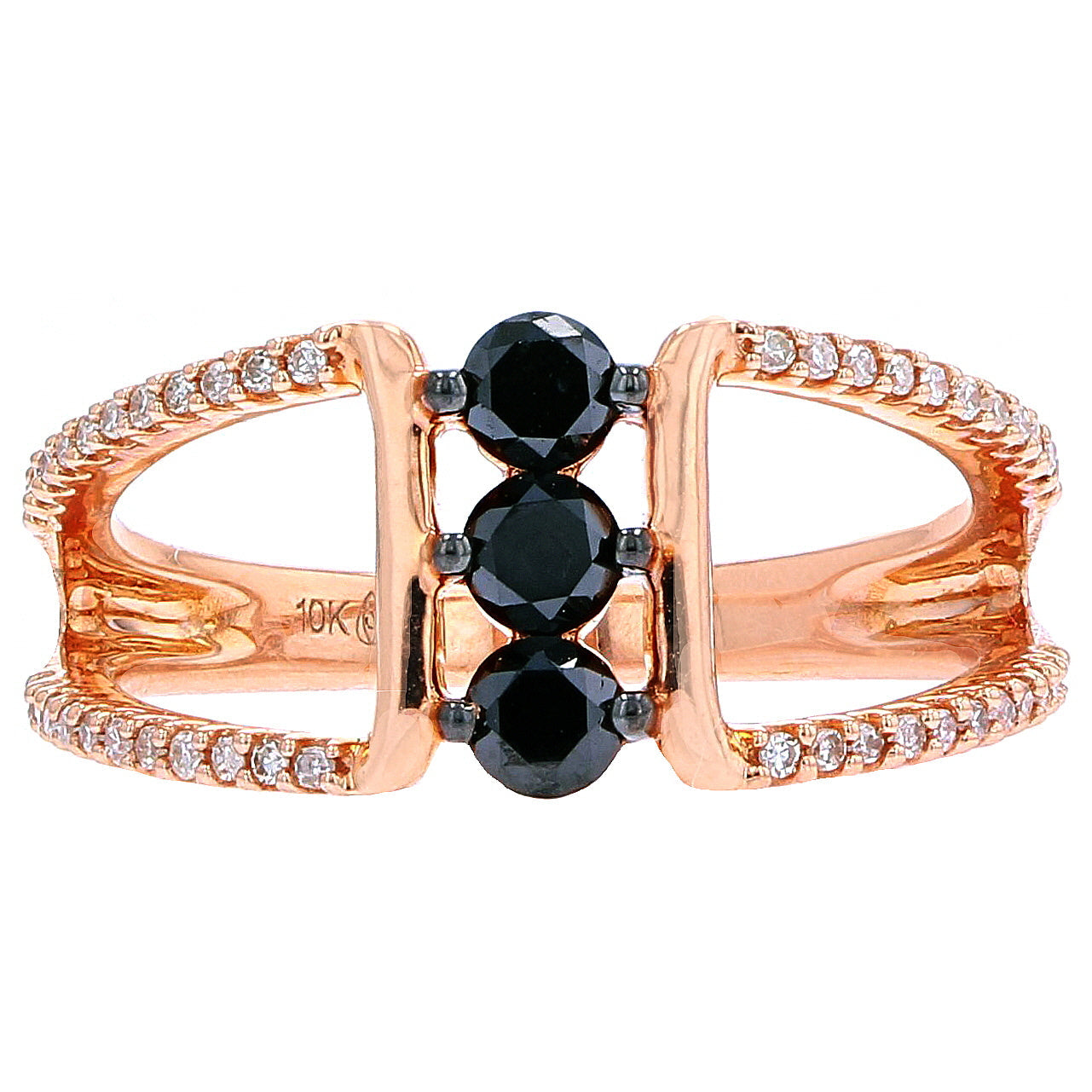 10K RG Black Diamond Three Stone Ring