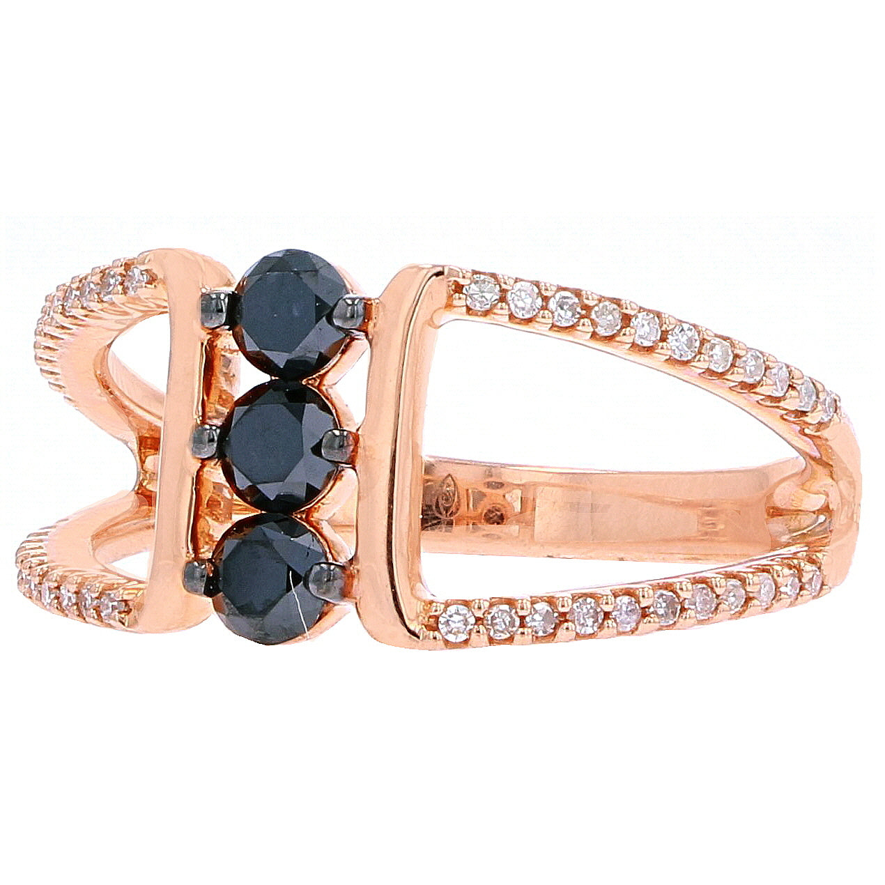 10K RG Black Diamond Three Stone Ring