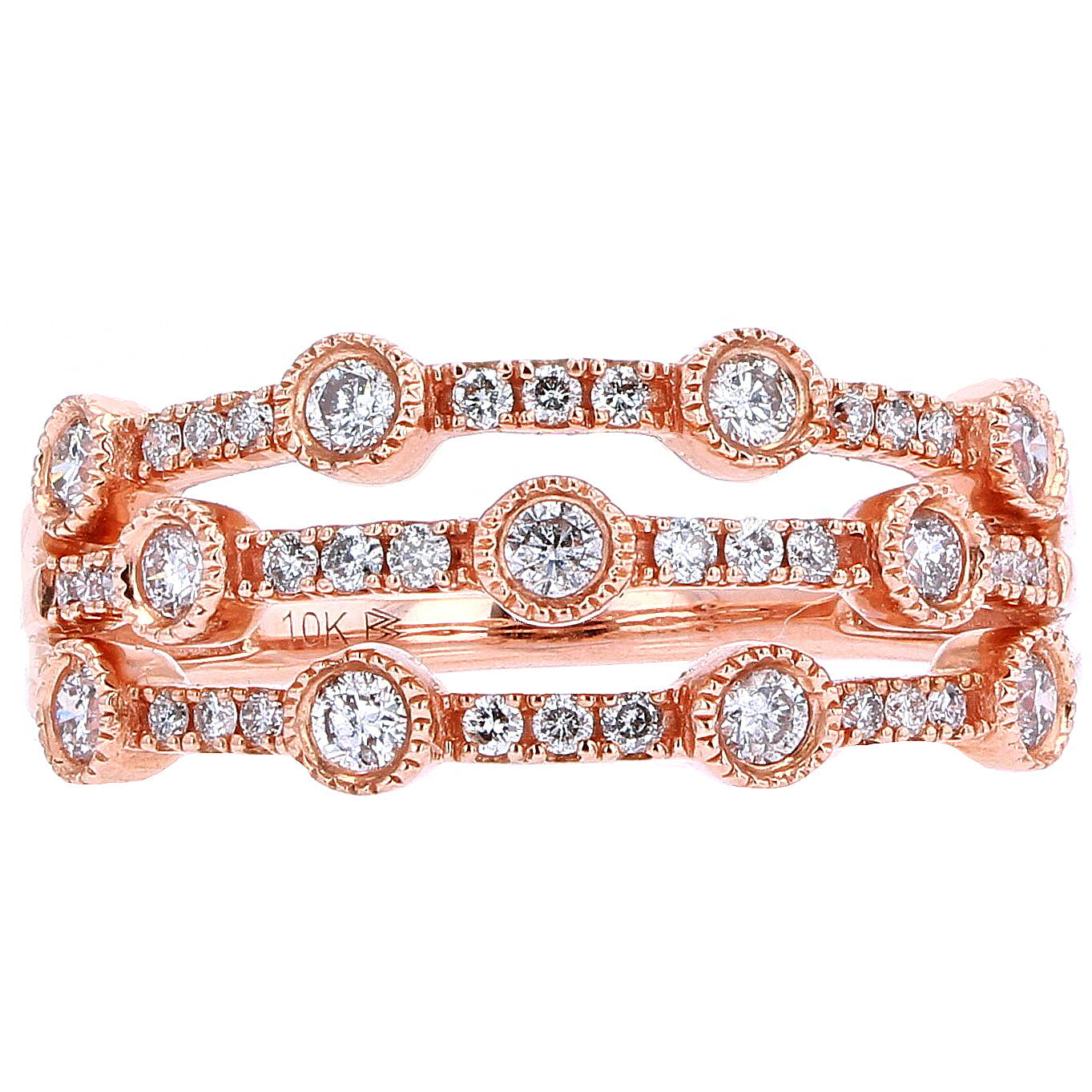 10K RG Three Row Diamond Ring