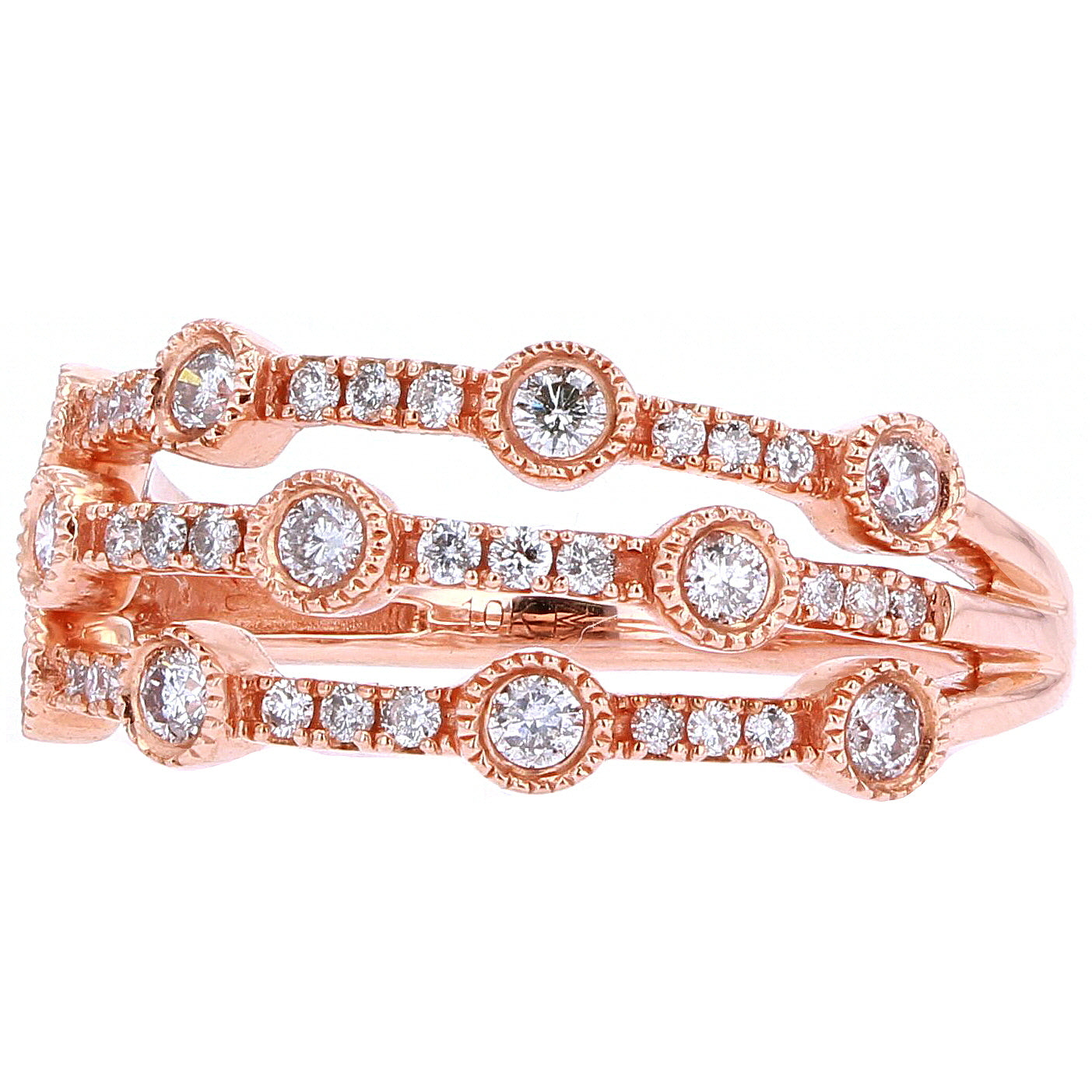 10K RG Three Row Diamond Ring