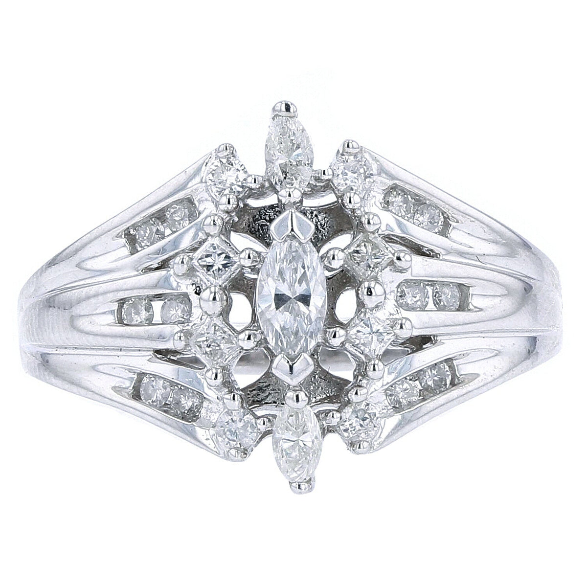 14K WG Marquise Center Engagement Ring