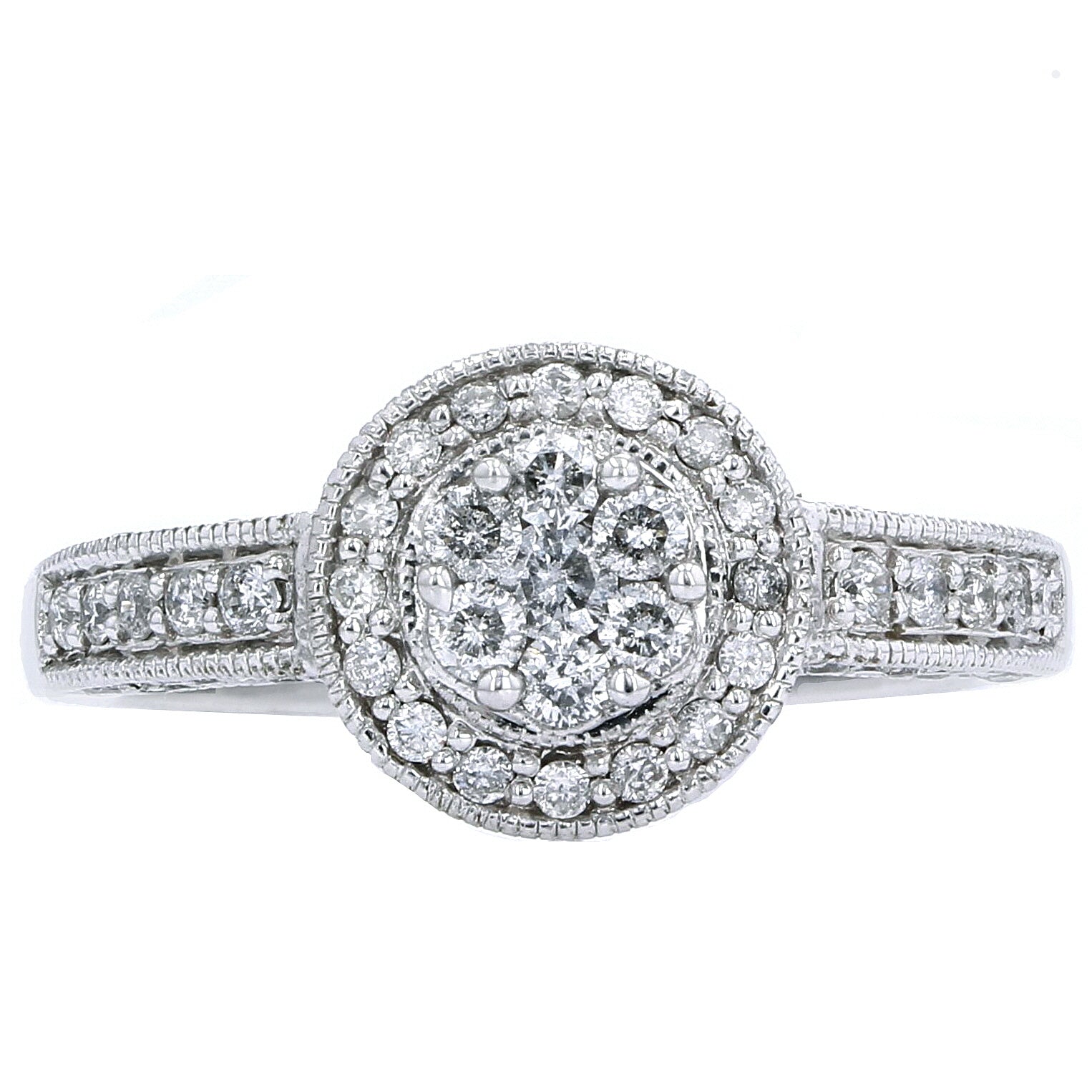 14K WG 1 CT Cluster Center Diamond Ring