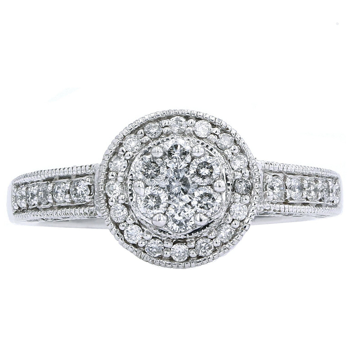 14K WG 1 CT Cluster Center Diamond Ring