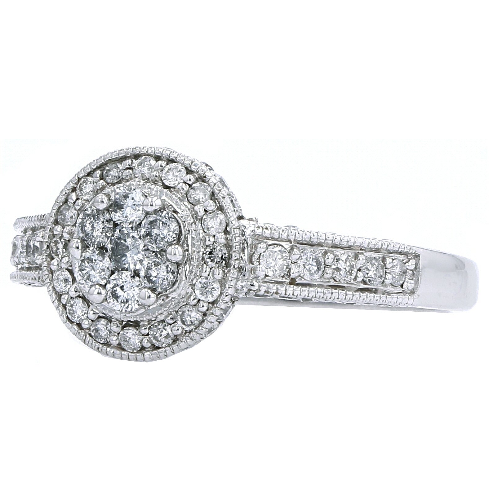 14K WG 1 CT Cluster Center Diamond Ring